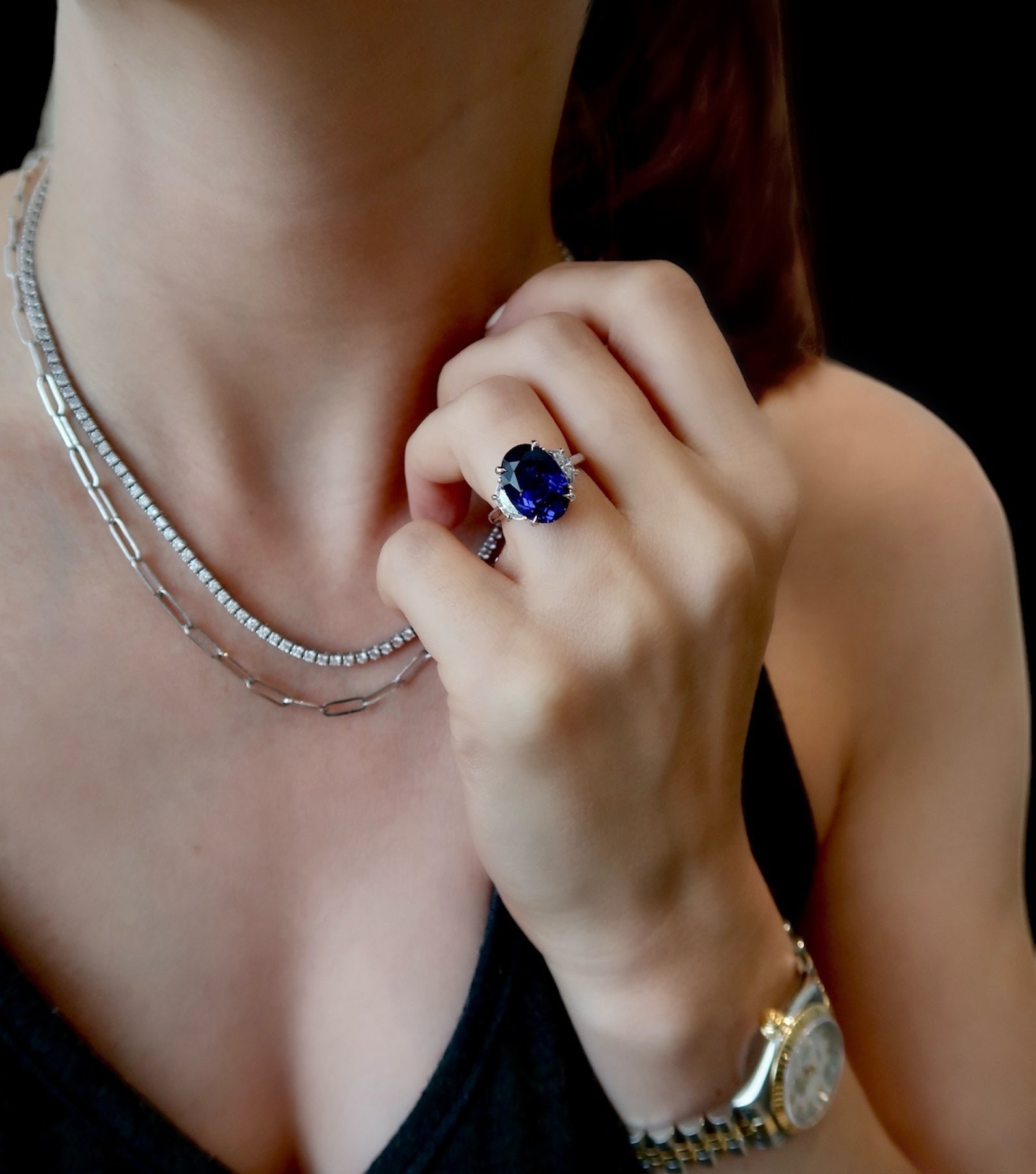 READY: 6.75 ct Royal Blue Sapphire Half Moon Ring