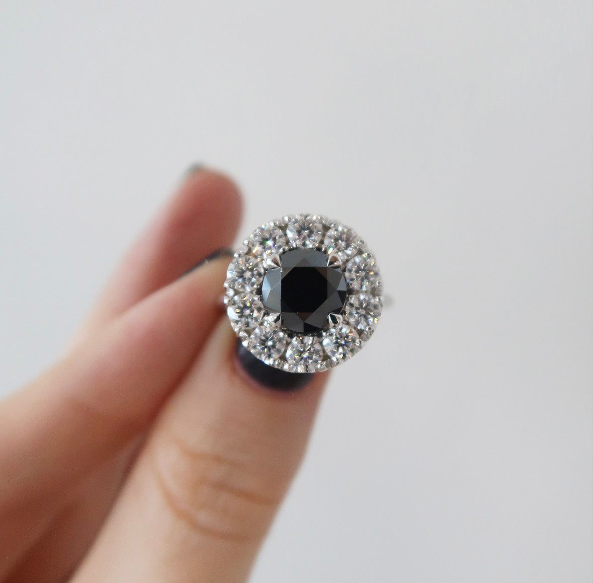 READY: Bellis Black Moissanite Halo Ring