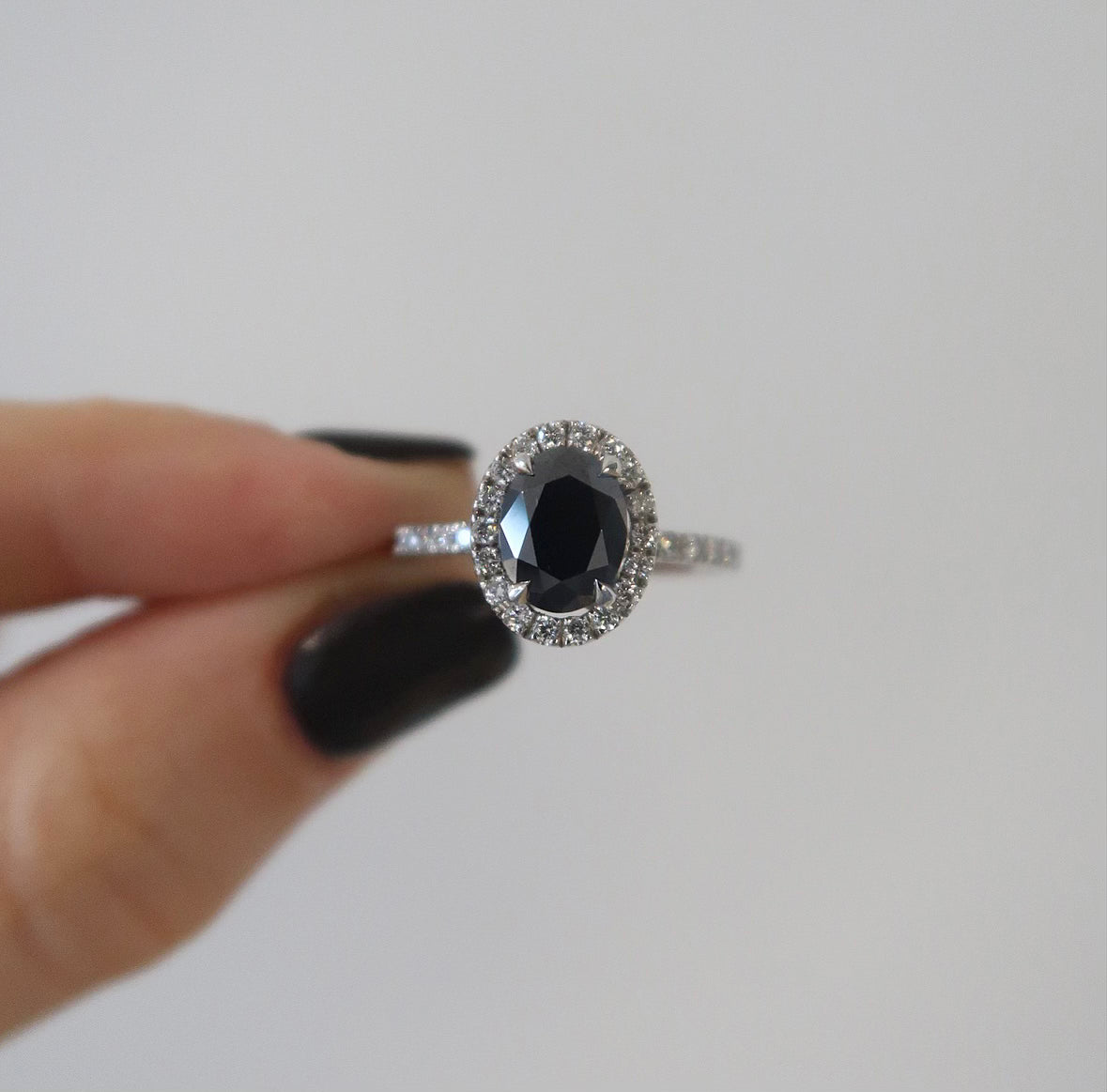 READY: 1.5 CT Oval Halo Black Moissanite Engagement Ring