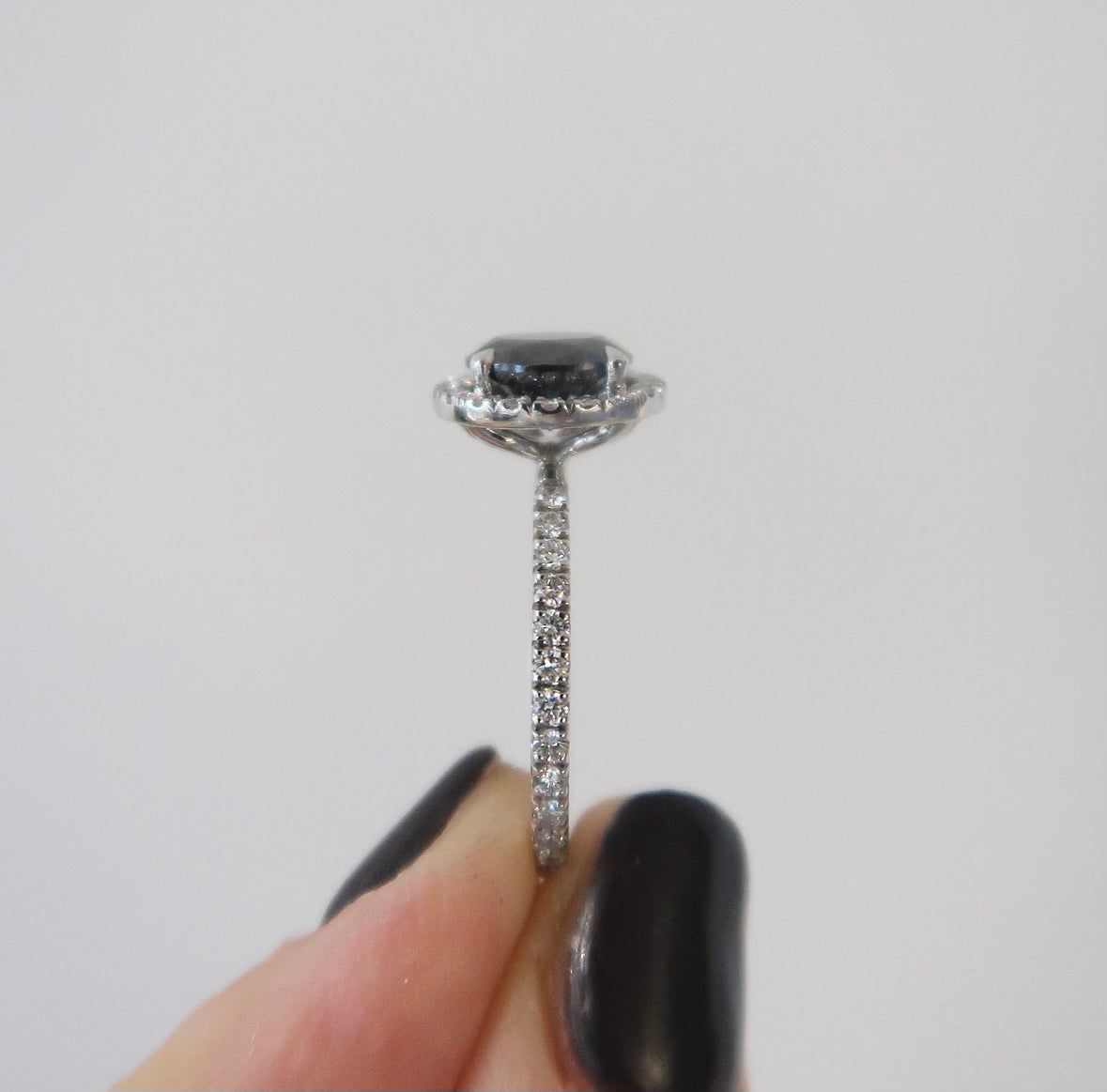 READY: 1.5 CT Oval Halo Black Moissanite Engagement Ring