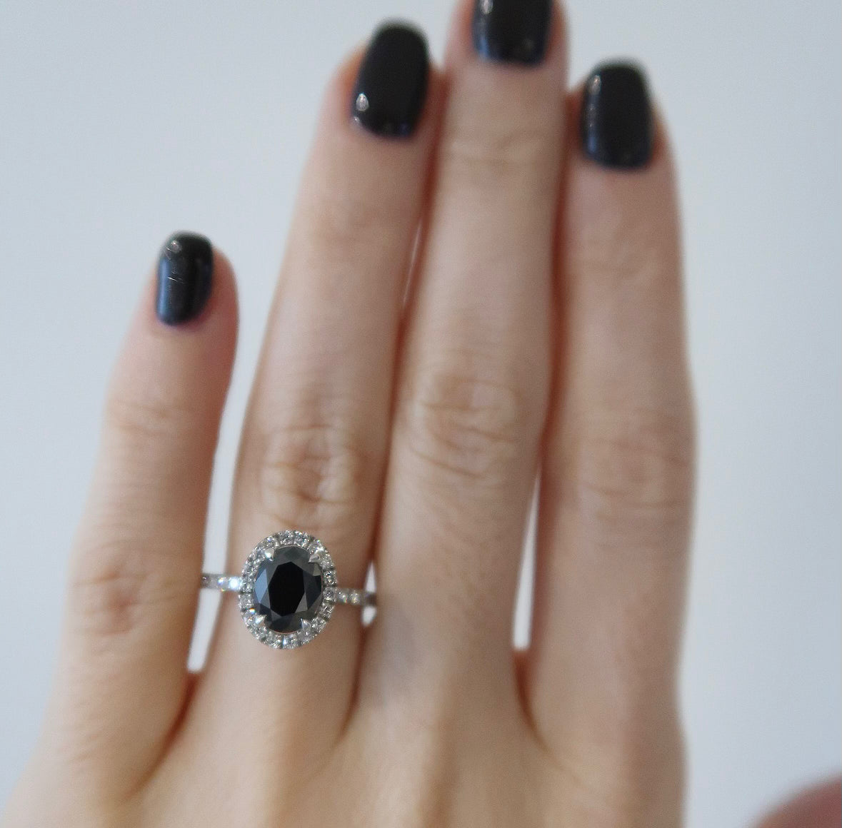 READY: 1.5 CT Oval Halo Black Moissanite Engagement Ring