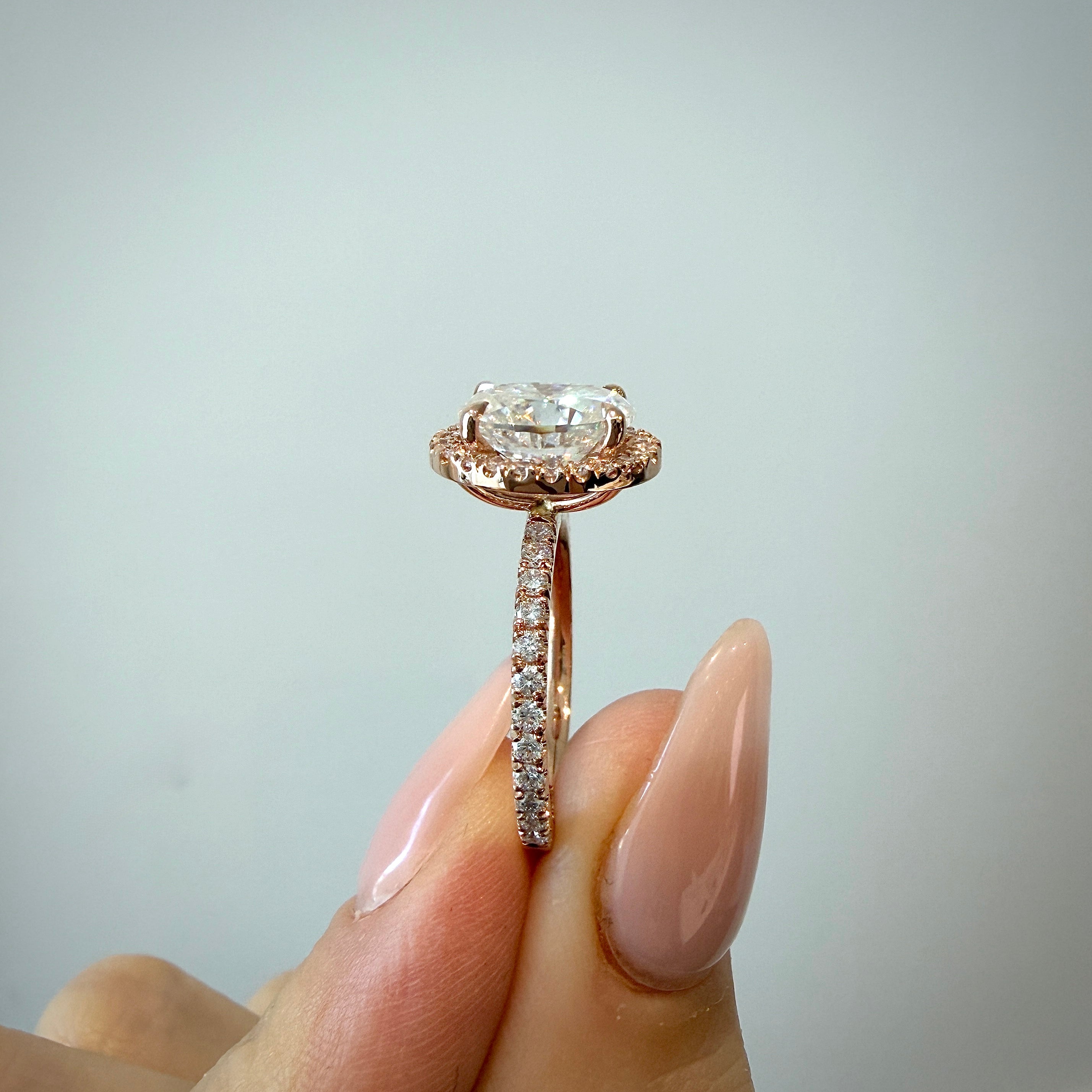 READY: 1.9 CT Oval Halo Moissanite Engagement Ring