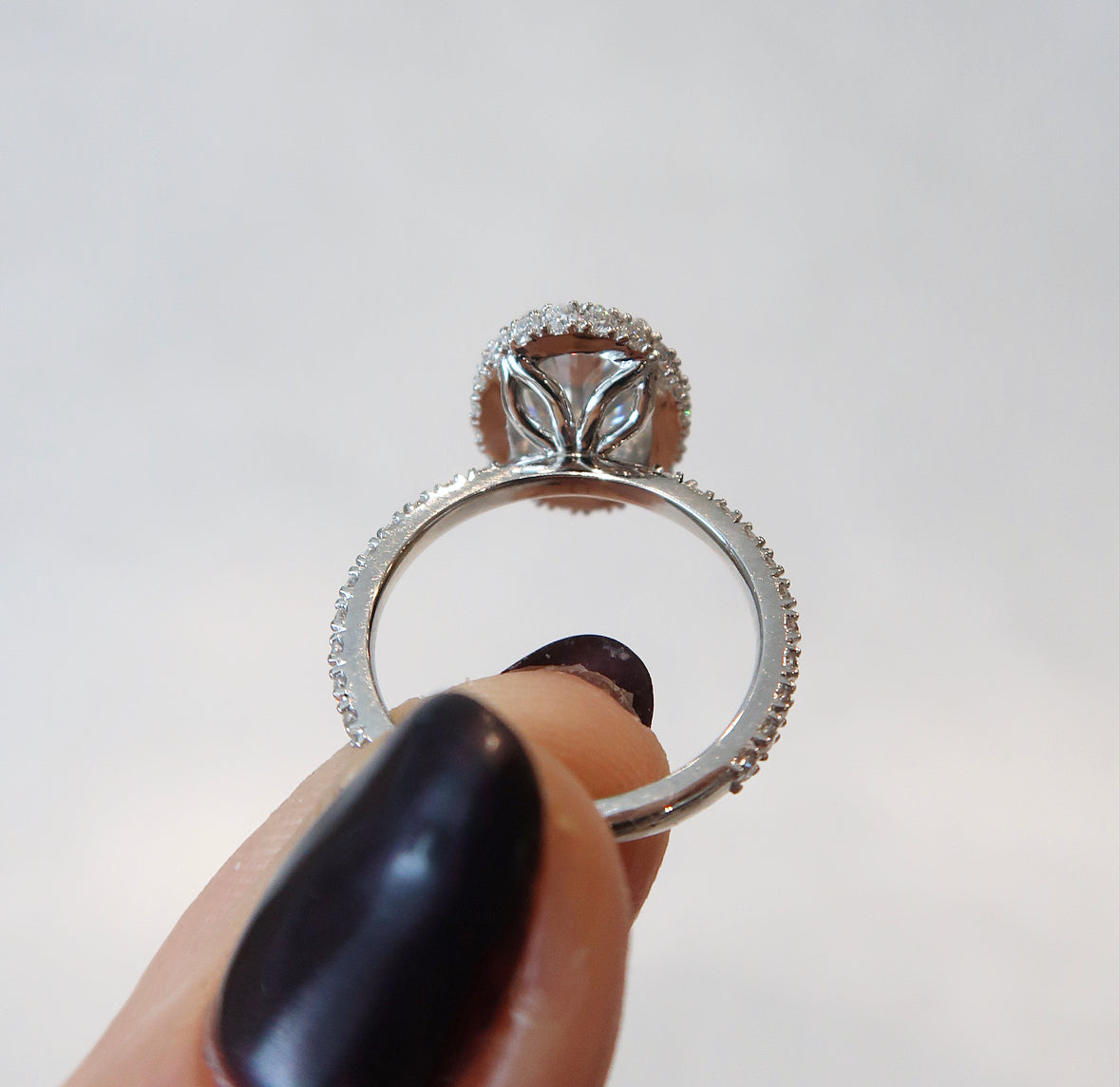 READY: 2.5 CT Oval Moissanite Waterfall Halo Platinum Ring