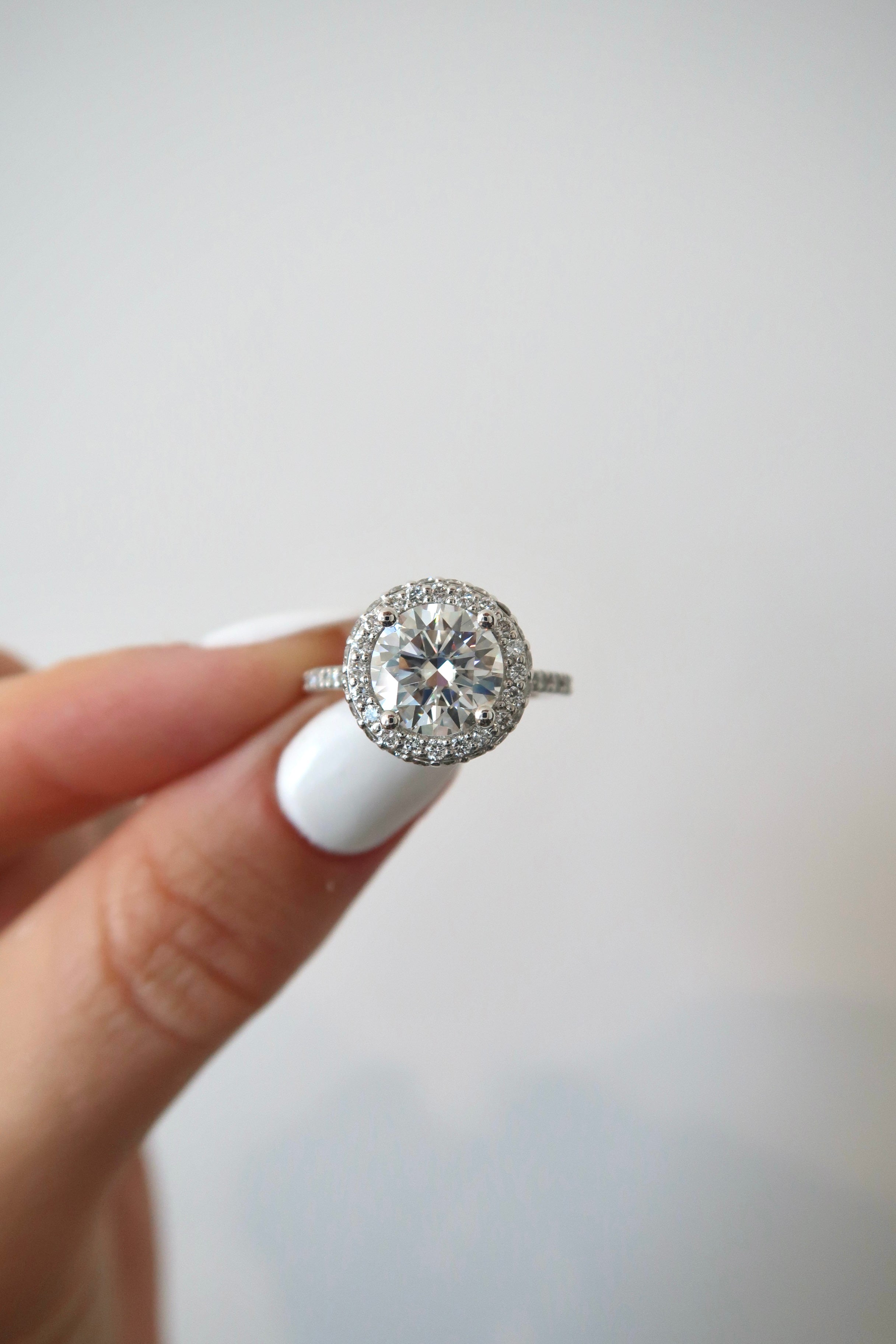 READY: 2.0 CT Round Waterfall-Halo Moissanite Engagement Ring