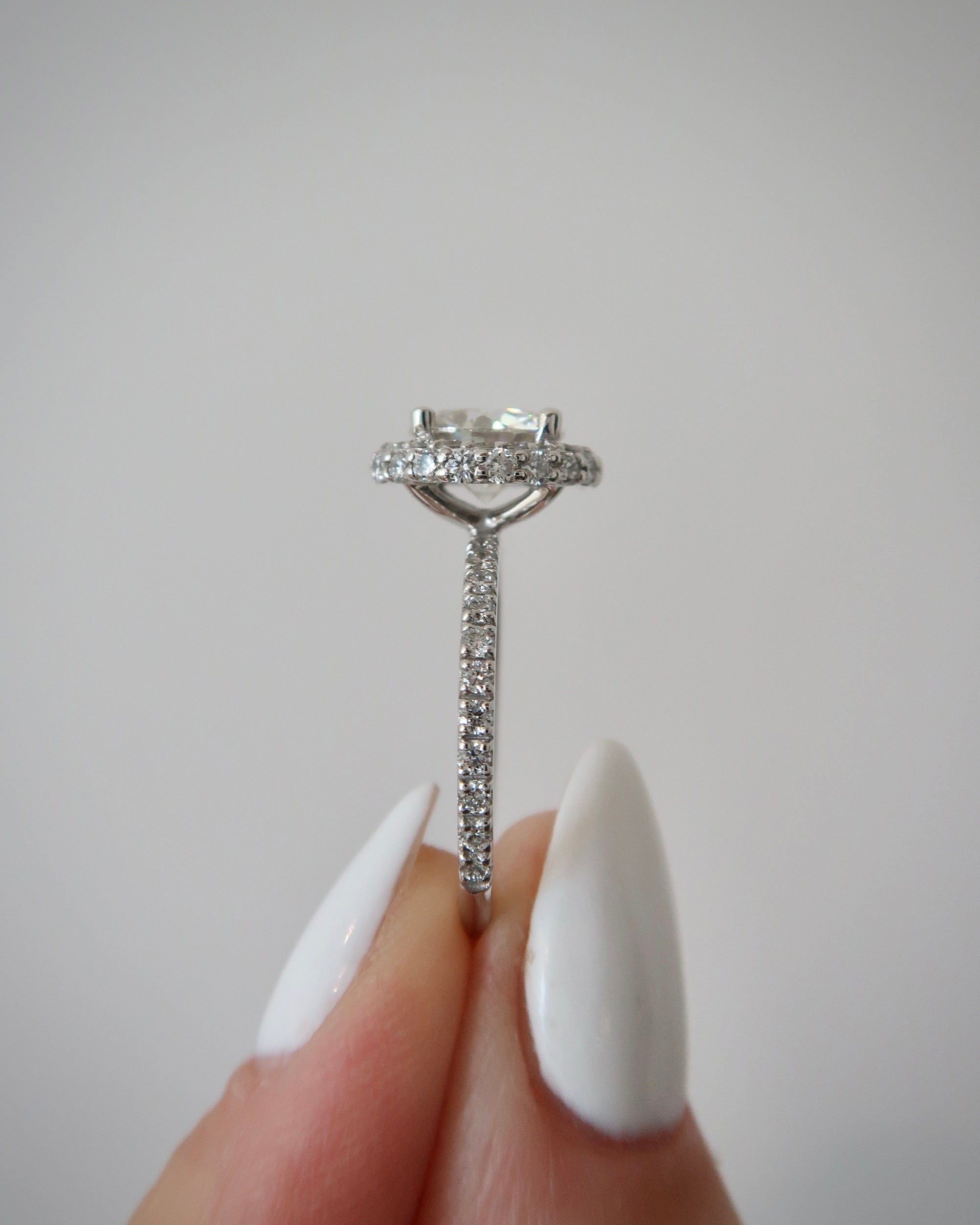 READY: 2.0 CT Round Waterfall-Halo Moissanite Engagement Ring