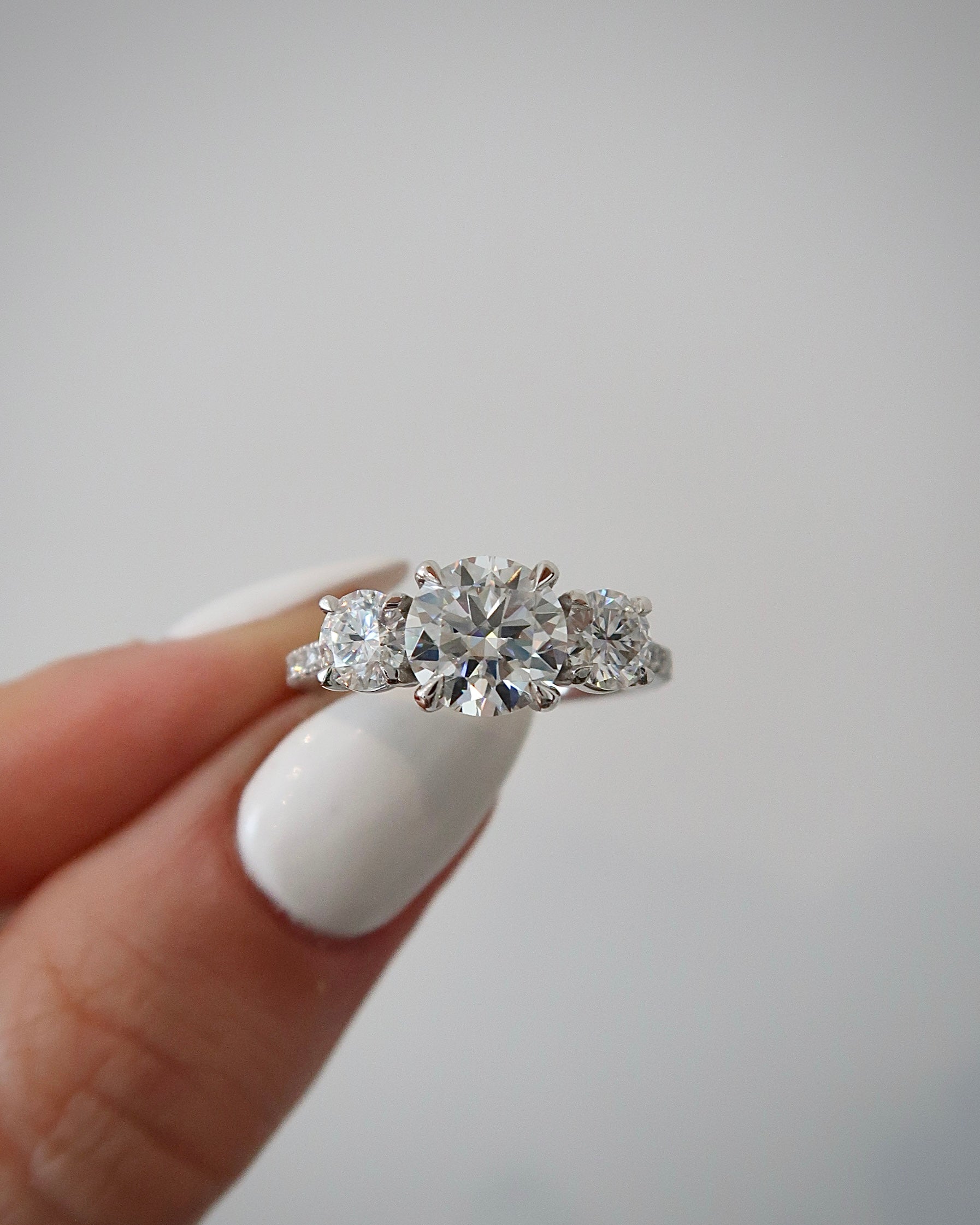 READY: Shera Three Stone Round Cut Pave Engagement Ring