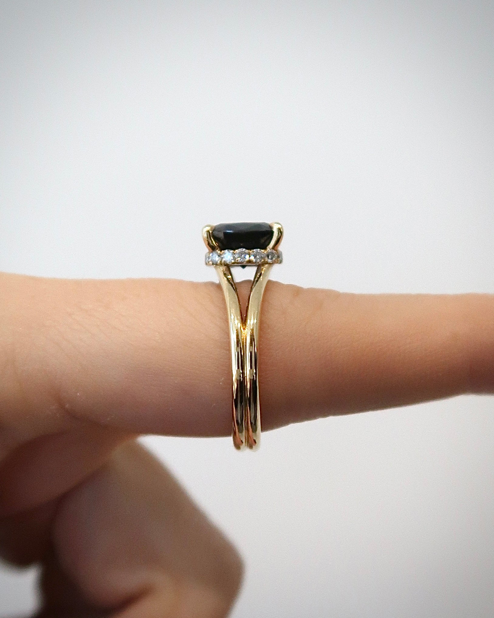 READY: Black Moissanite - Cushion Split Shank