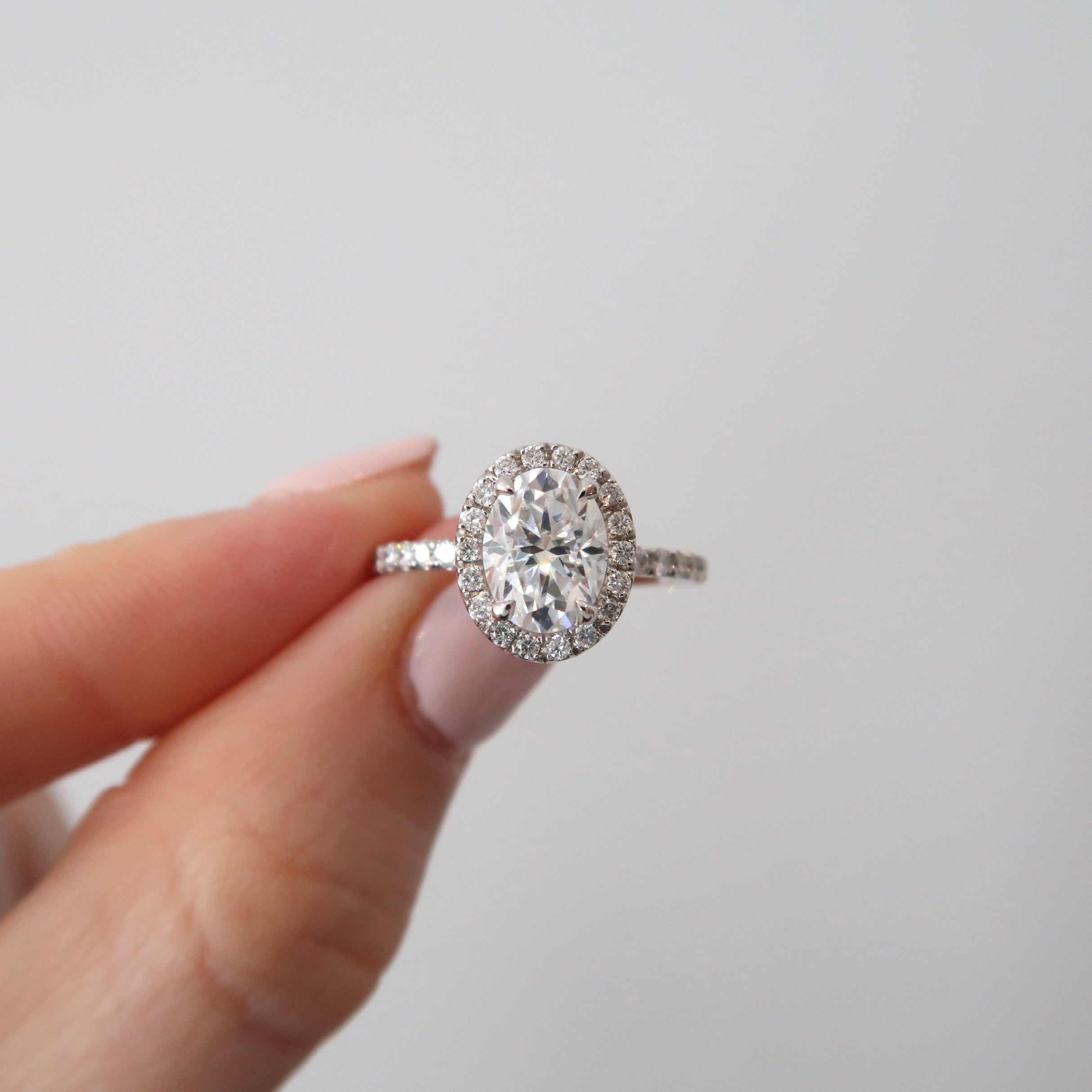 READY: 1.5 ct Oval Moissanite White Gold Halo Ring