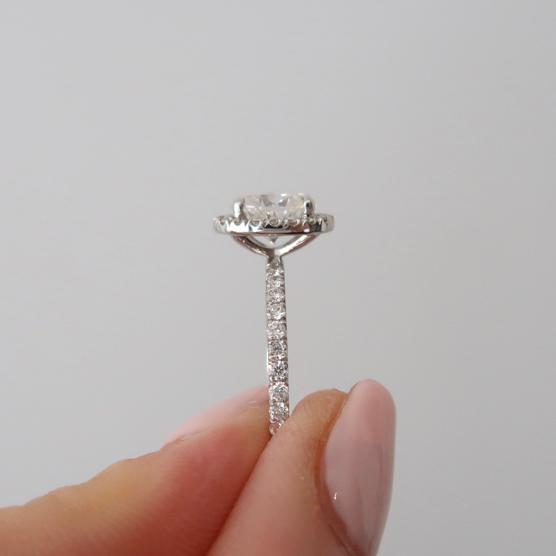 READY: 1.5 ct Oval Moissanite White Gold Halo Ring