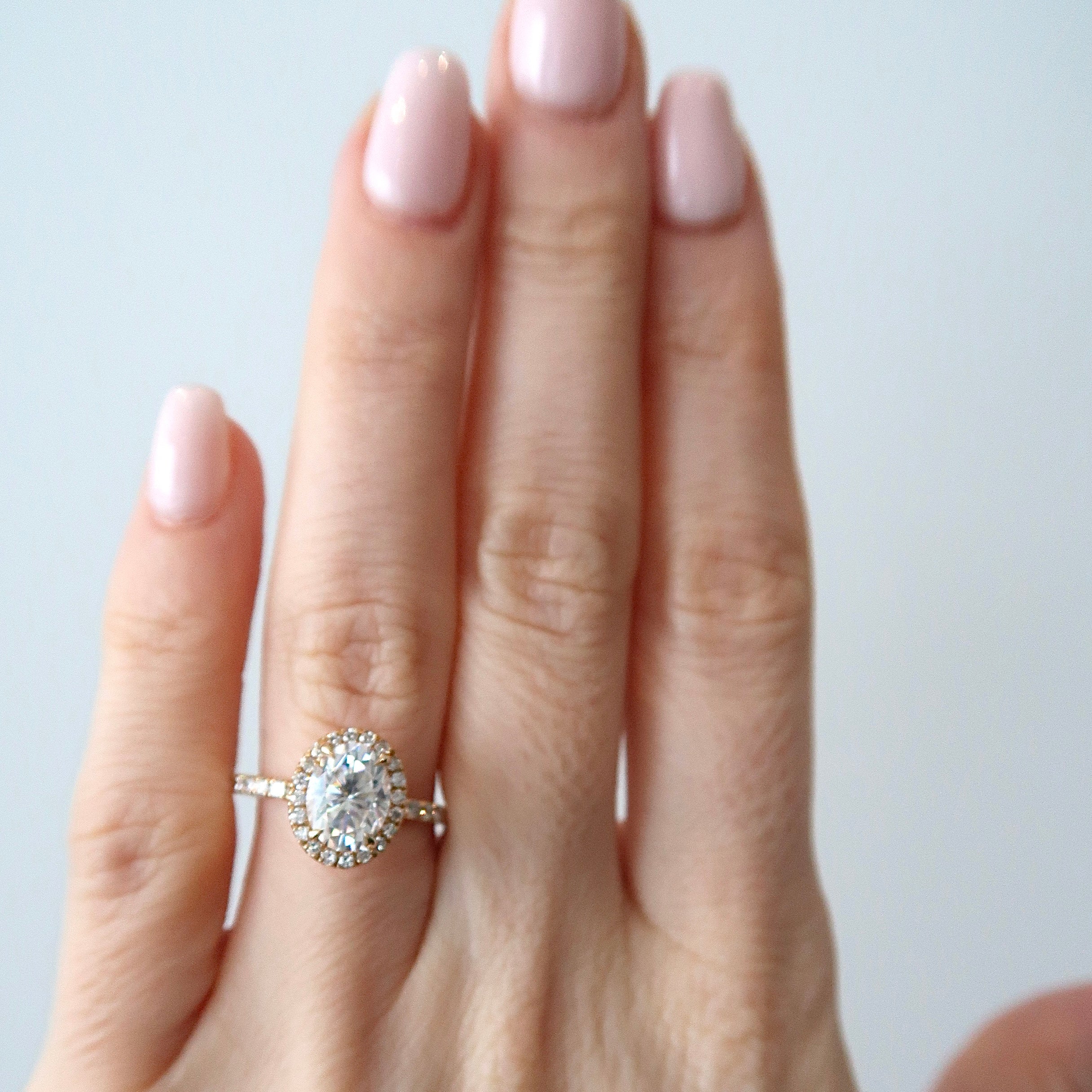 READY: 1.5 ct Oval Moissanite Yellow Gold Halo Ring