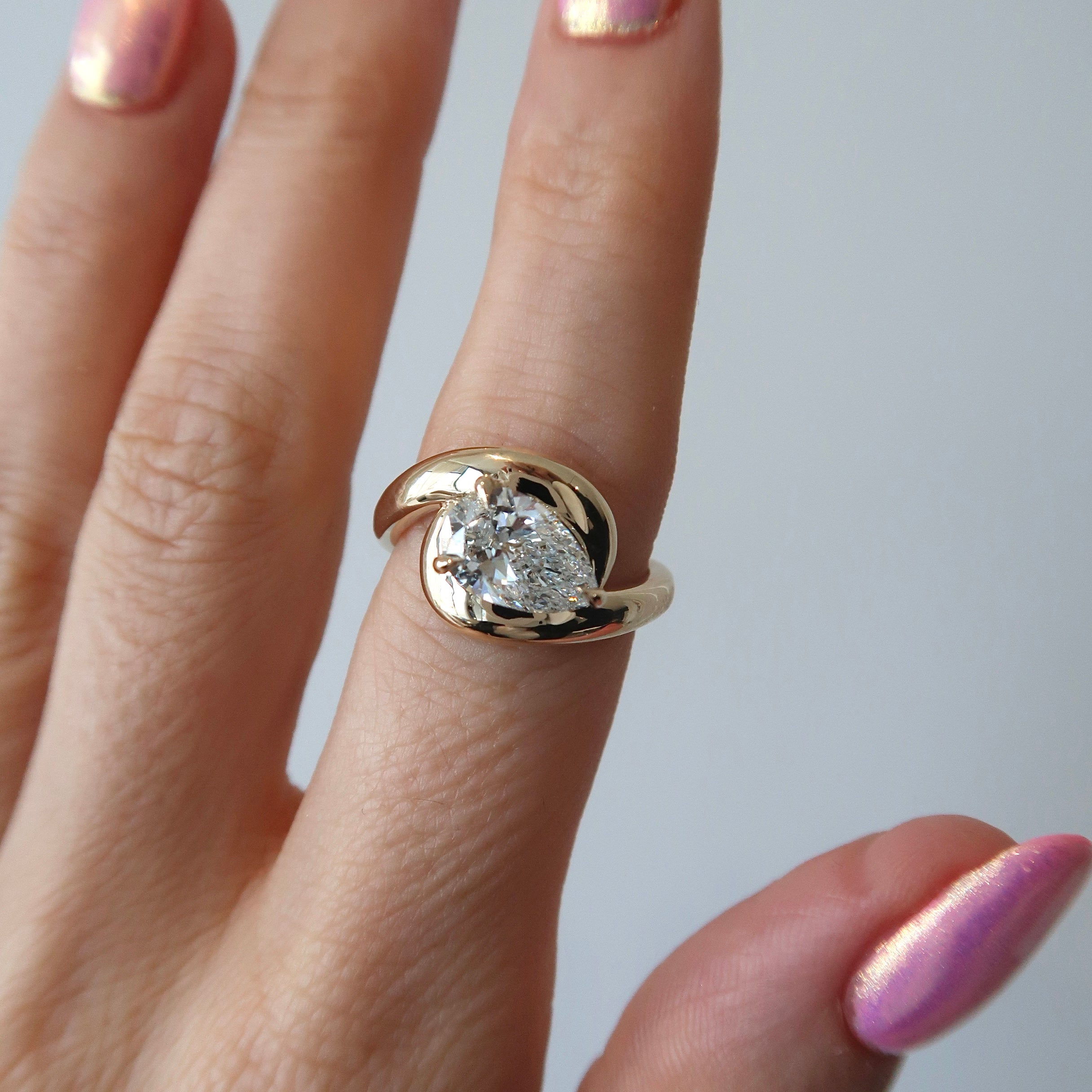 Lab Diamond Ring - 1.56 ct Pear Cut D VS2 Solitaire Bypass Style Ring