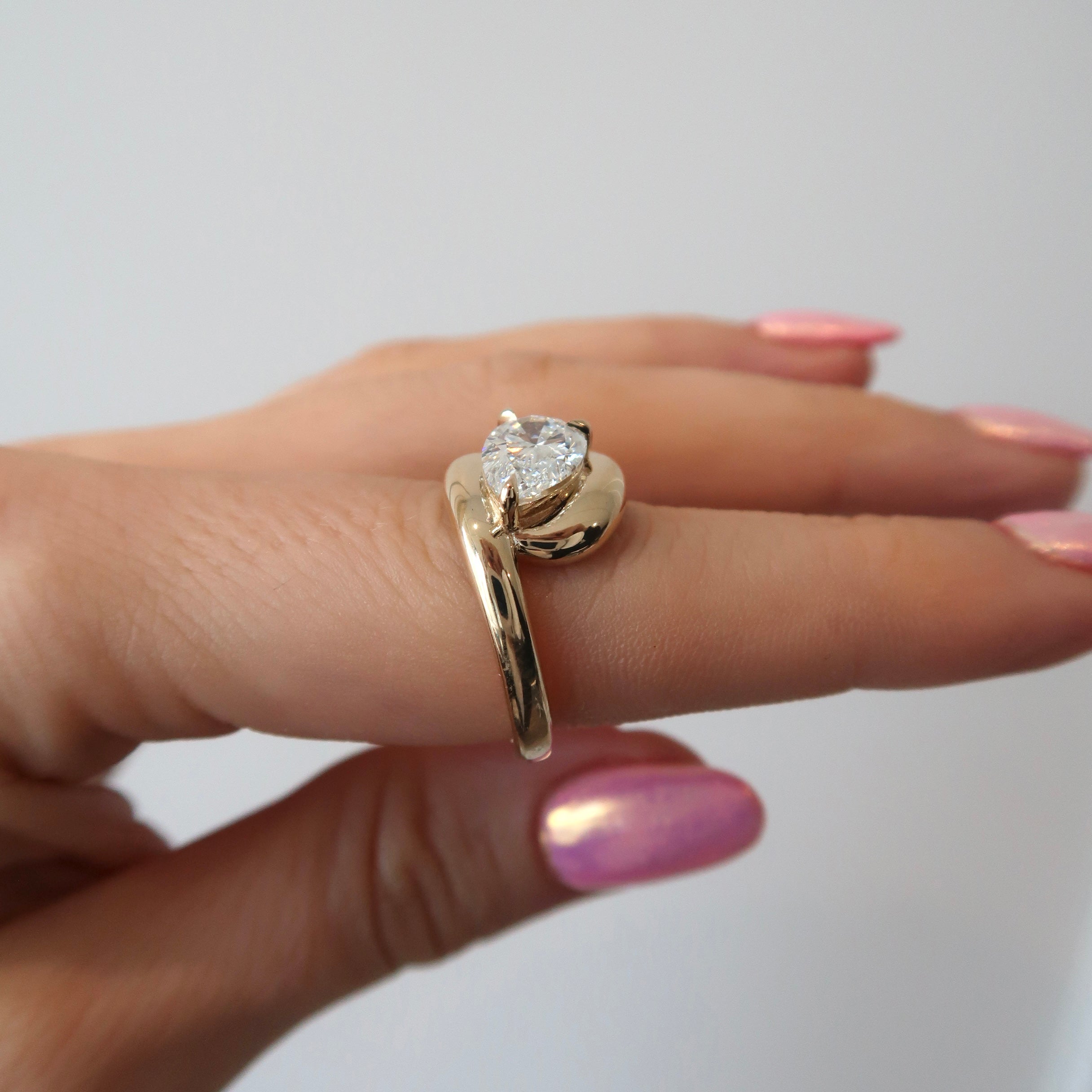 Lab Diamond Ring - 1.56 ct Pear Cut D VS2 Solitaire Bypass Style Ring