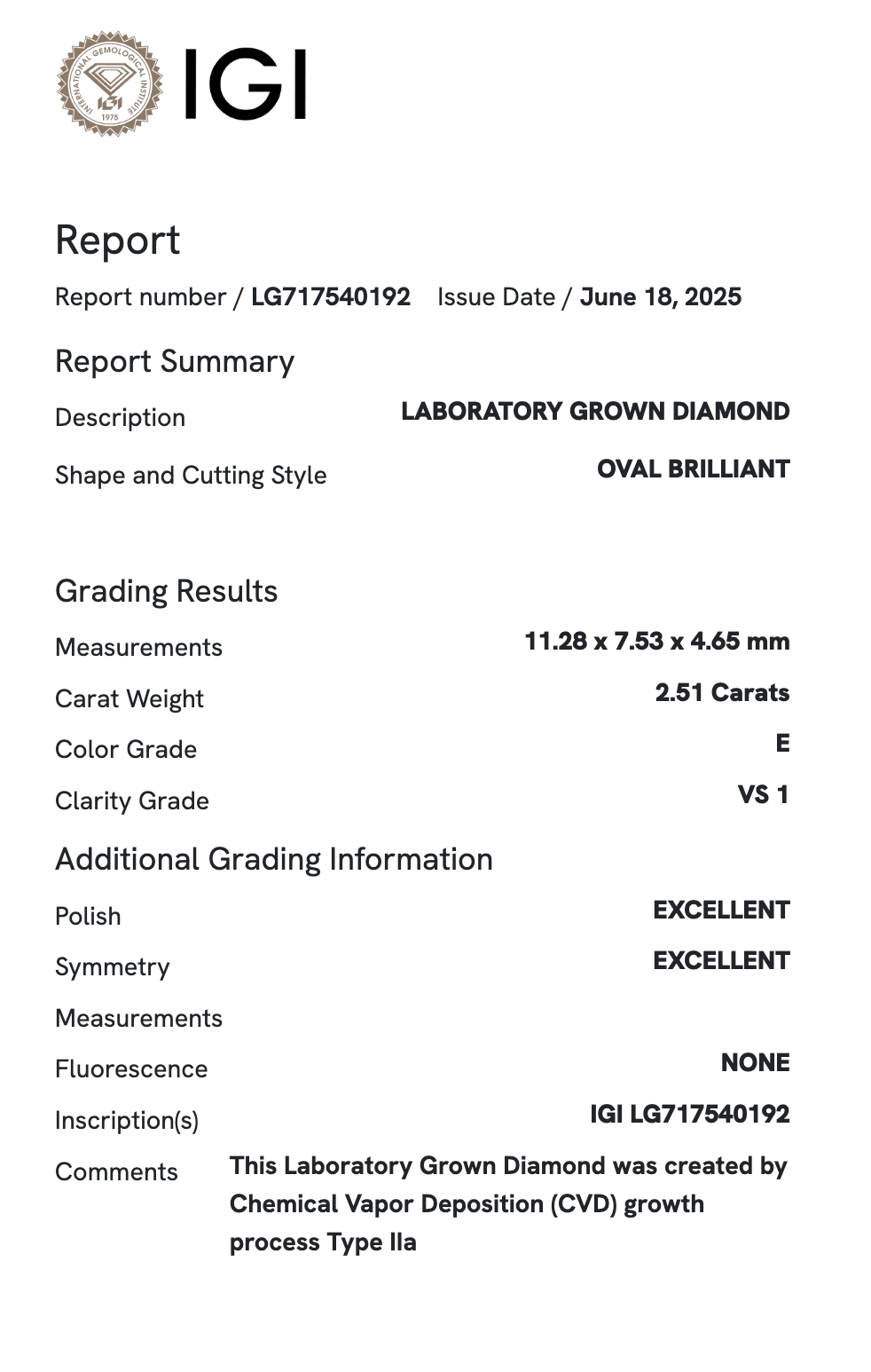 Lab Diamond - Oval 2.51 ct E VS1