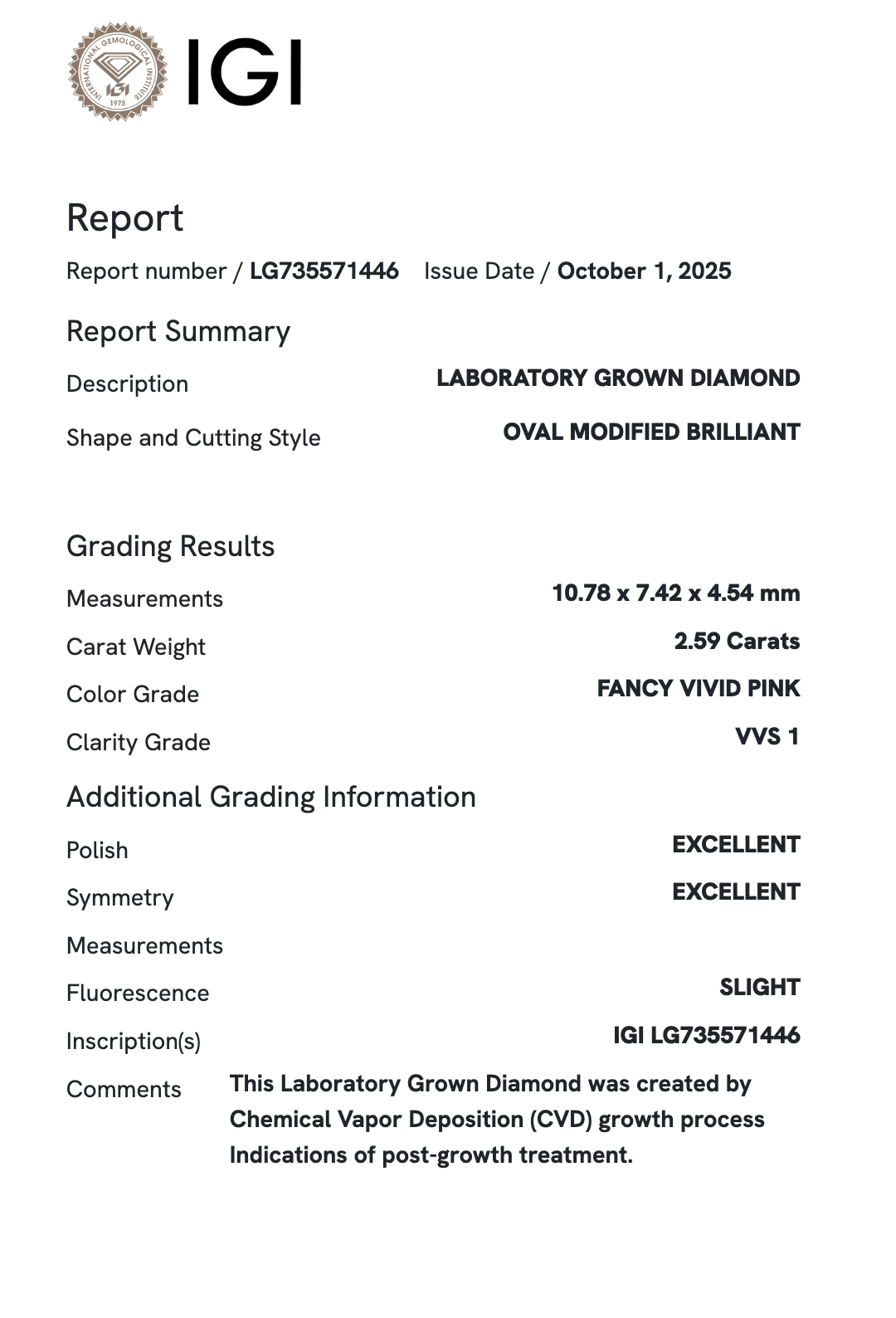 Lab Diamond - Oval 2.59 ct Fancy Pink VVS1