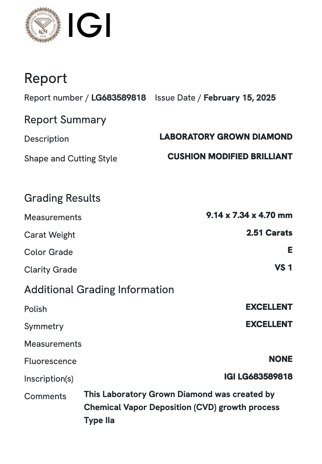 Lab Diamond - Antique (OMC) Cushion 2.51 ct E VS1