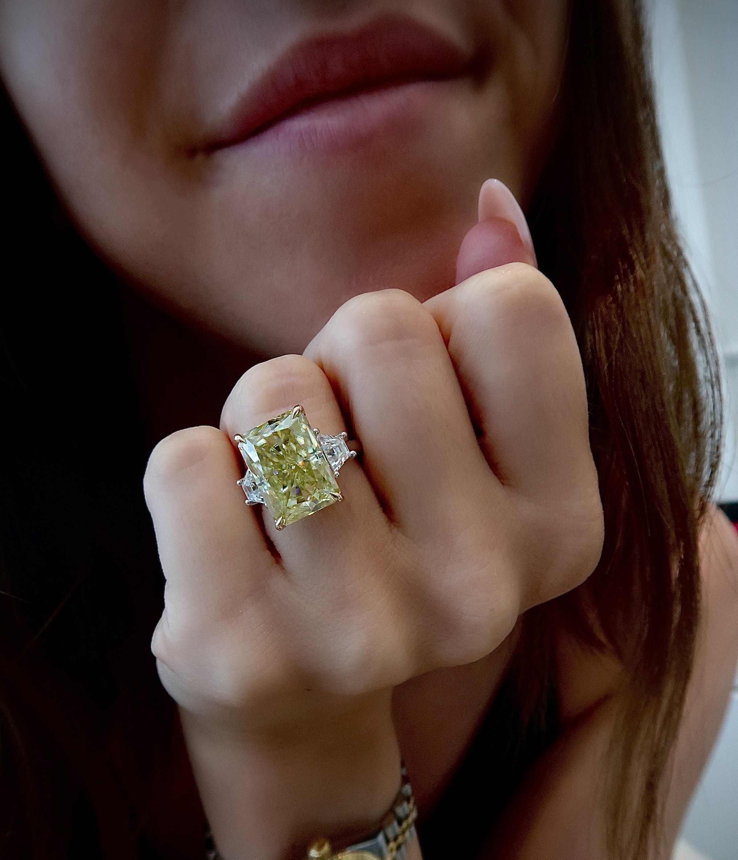 READY: 8.5 ct Yellow Radiant Three Stone Ring