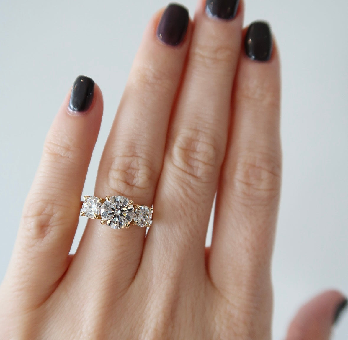 READY: Shera Three Stone Round Engagement Ring