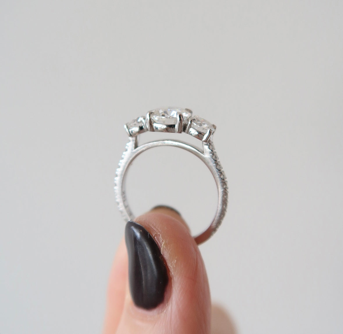 READY: Shera Three Stone Round Cut Pave Engagement Ring