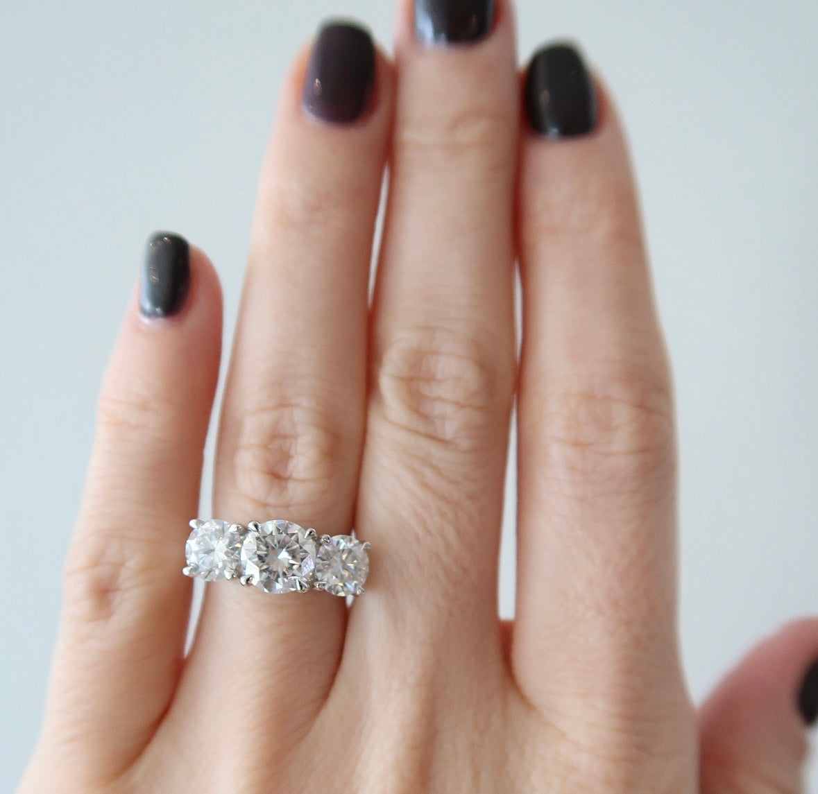 READY: Shera Three Stone Round Cut Engagement Ring