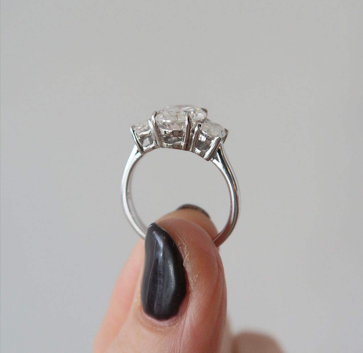 READY: Shera Three Stone Oval Cut Engagement Ring