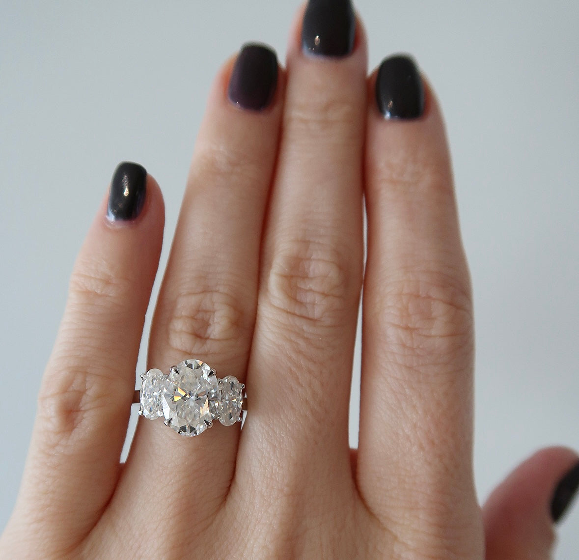 READY: Shera Three Stone Oval Cut Engagement Ring
