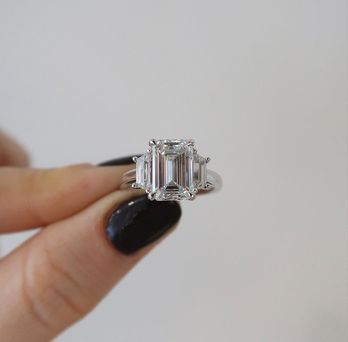 READY: 3.01 ct Emerald Three Stone Diamond Engagement Ring