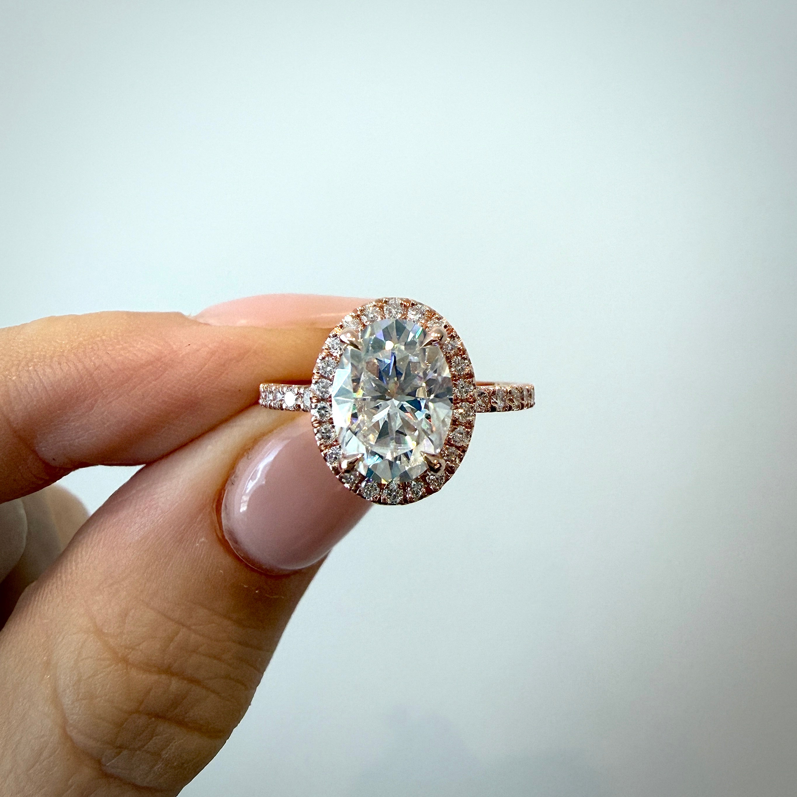 READY: 1.9 CT Oval Halo Moissanite Engagement Ring
