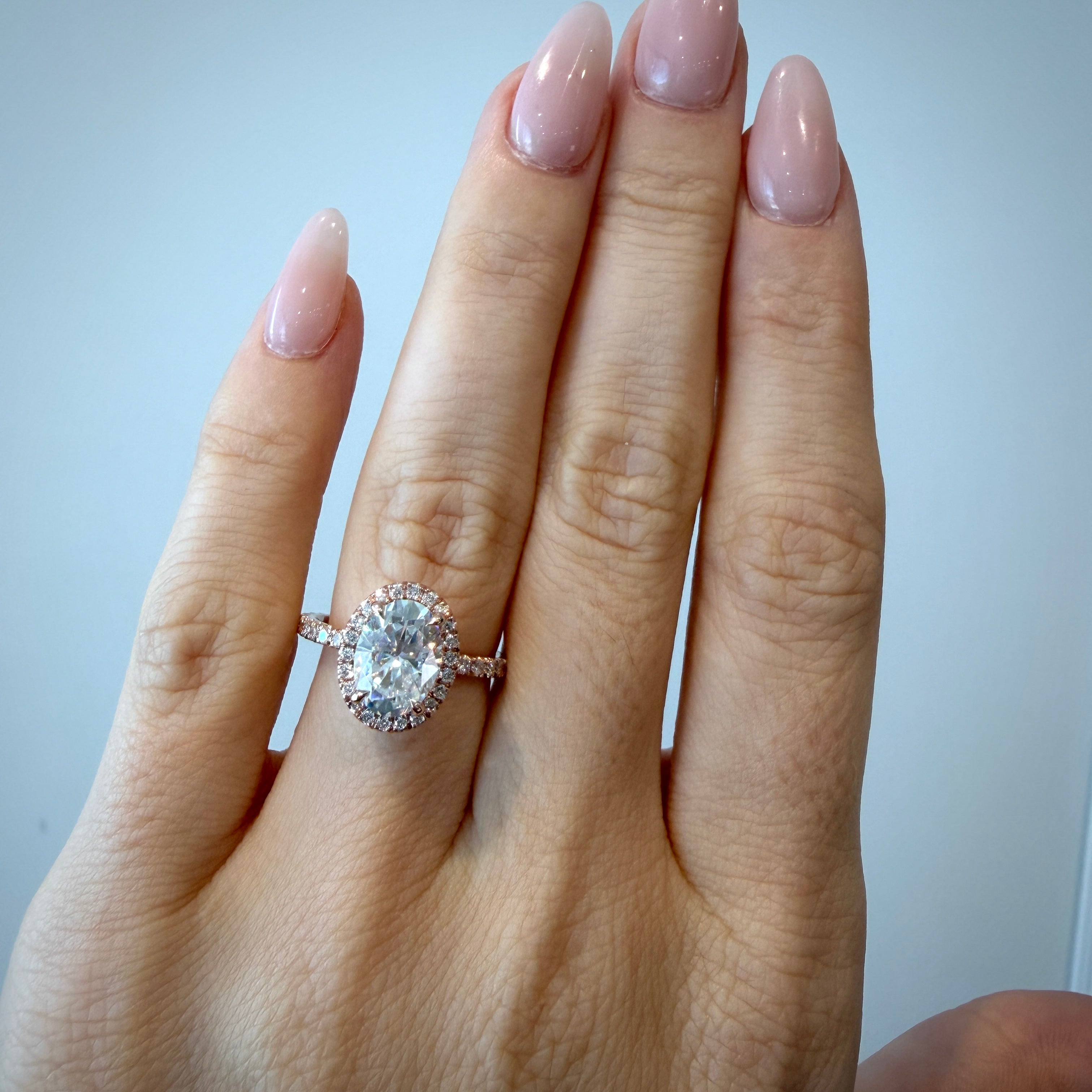 READY: 1.9 CT Oval Halo Moissanite Engagement Ring