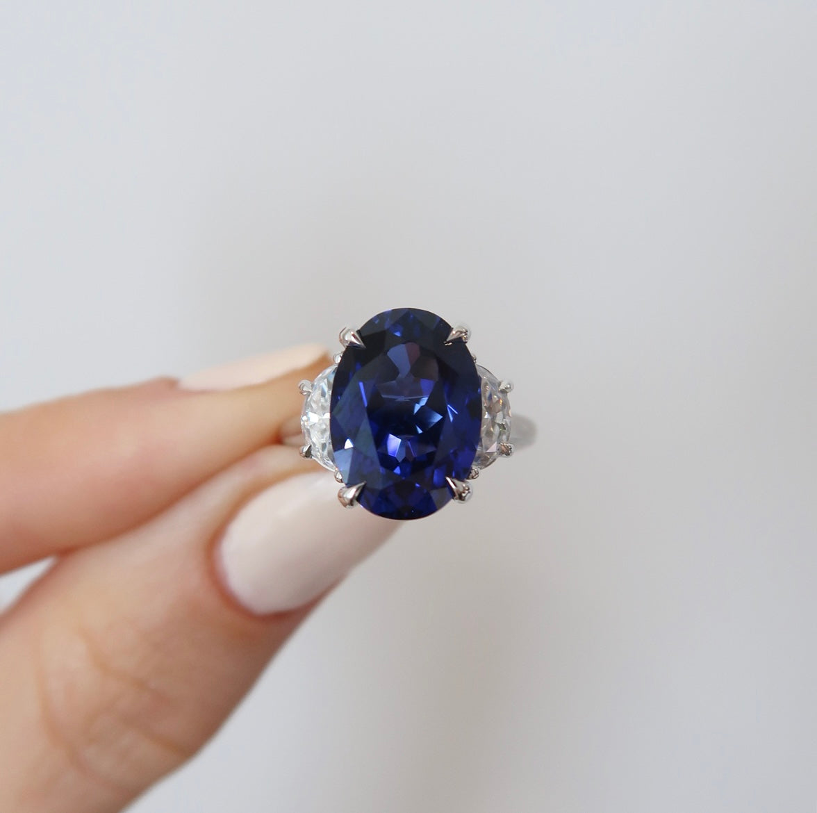READY: 6.75 ct Royal Blue Sapphire Half Moon Ring