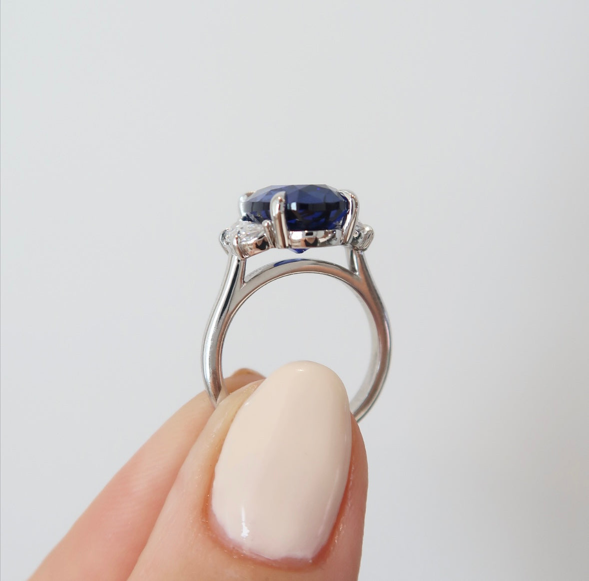 READY: 6.75 ct Royal Blue Sapphire Half Moon Ring