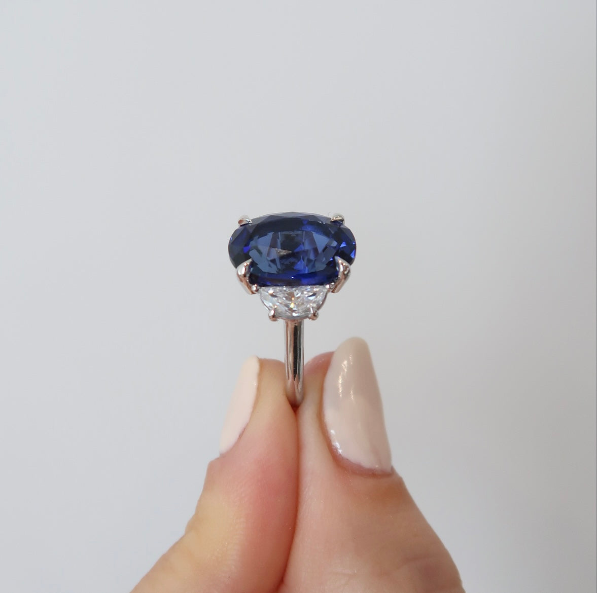 READY: 6.75 ct Royal Blue Sapphire Half Moon Ring