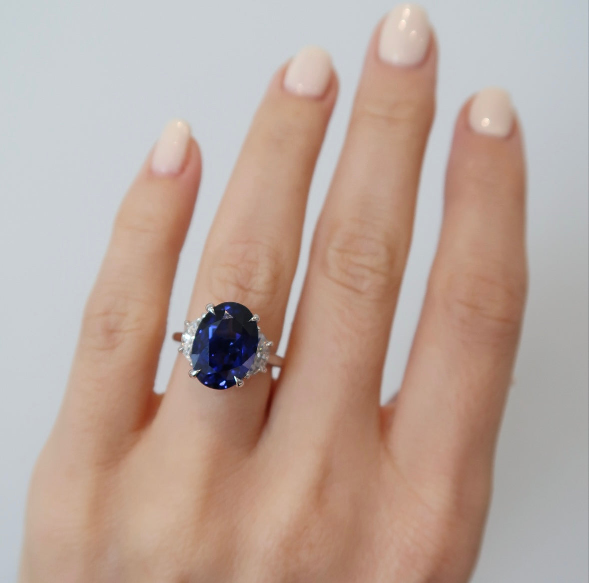 READY: 6.75 ct Royal Blue Sapphire Half Moon Ring