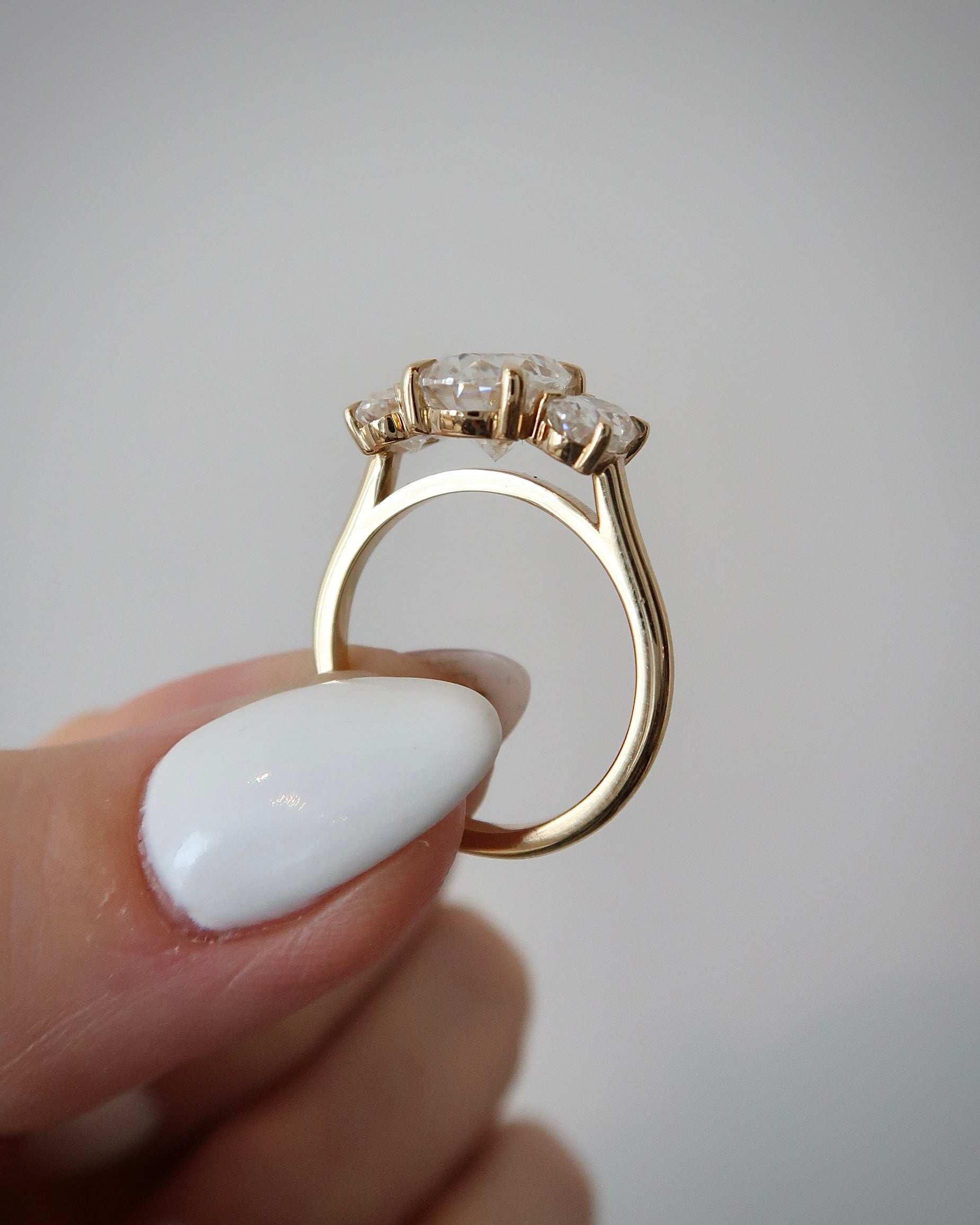 READY:  Shera Three Stone Oval Engagement Ring
