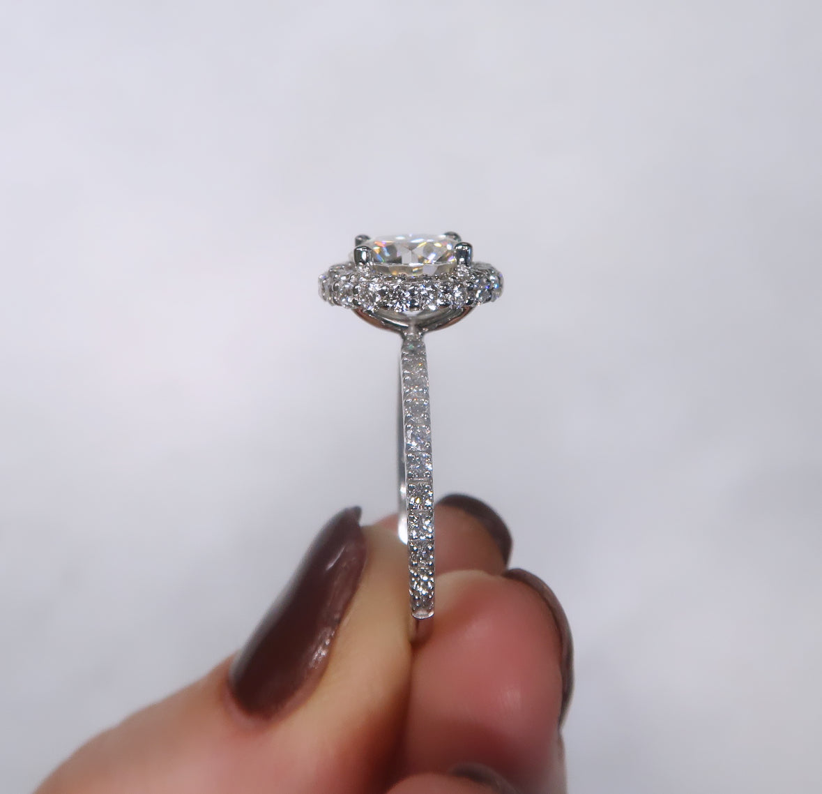 READY: 2.0 CT Round Waterfall-Halo Moissanite Engagement Ring