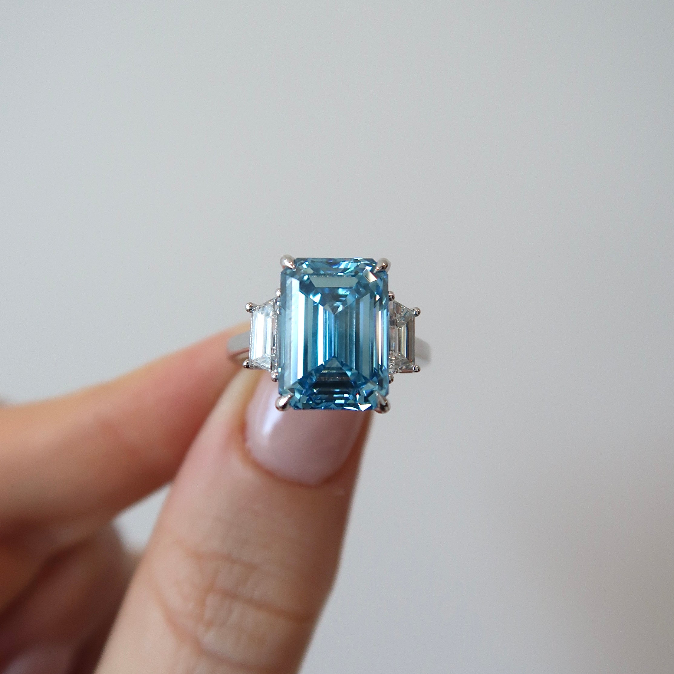 Lab Diamond Ring - Fancy Vivid Blue Emerald 6.05 ct VS1