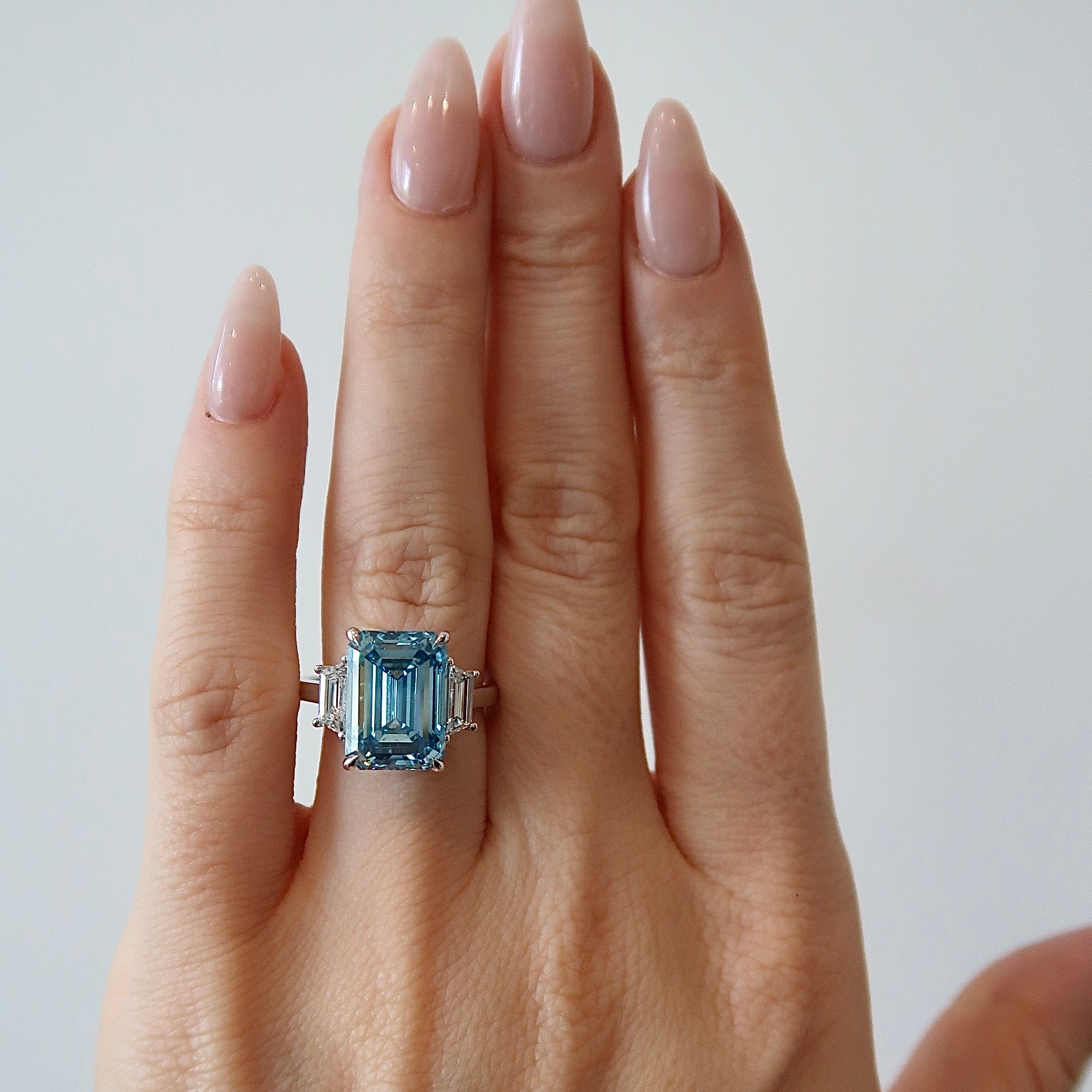 Lab Diamond Ring - Fancy Vivid Blue Emerald 6.05 ct VS1