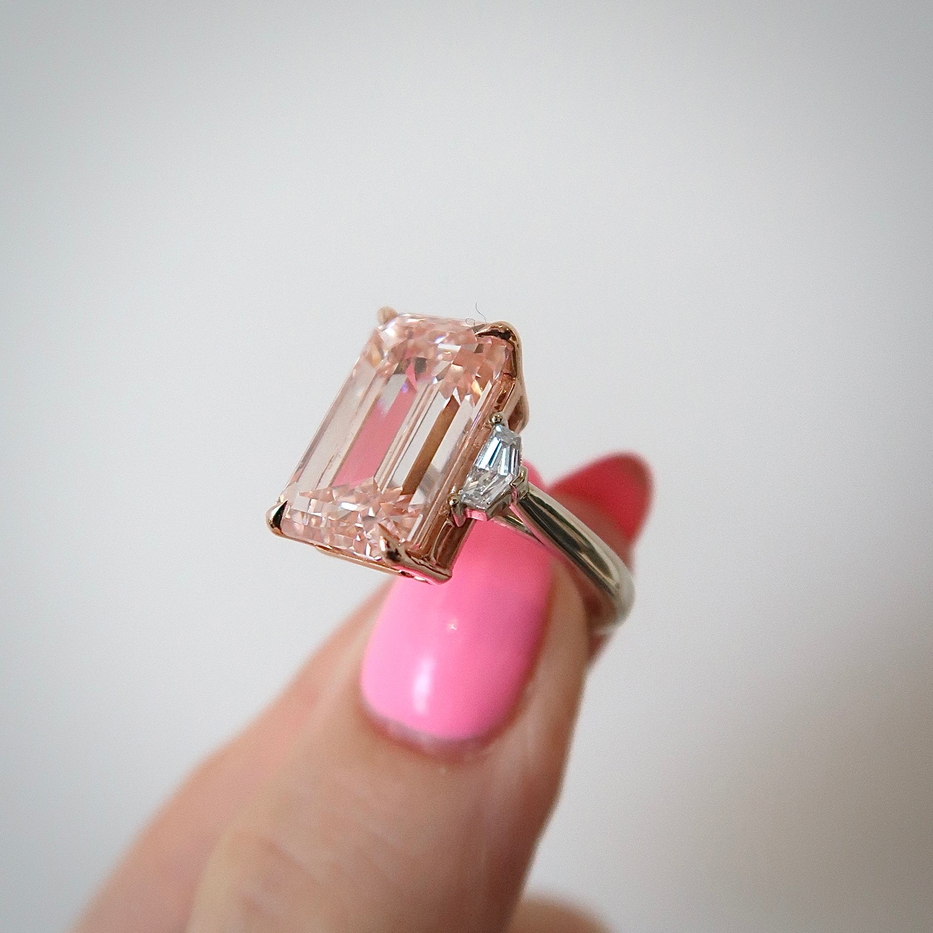 Lab Diamond Ring - Light Pink Emerald 10.01 ct VS2