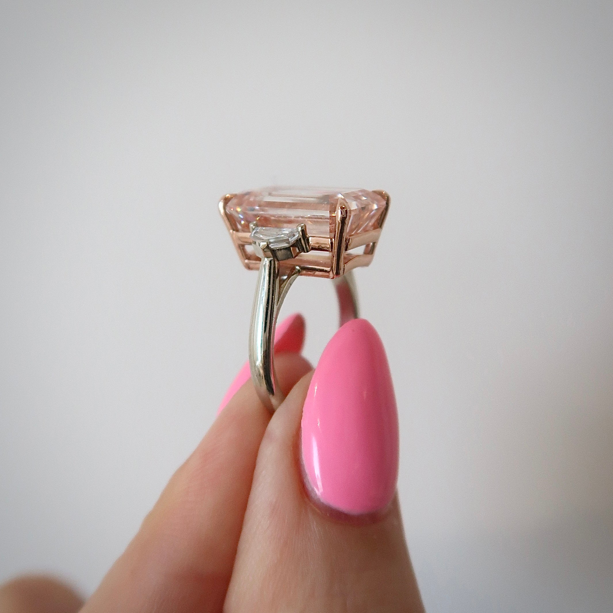 Lab Diamond Ring - Light Pink Emerald 10.01 ct VS2