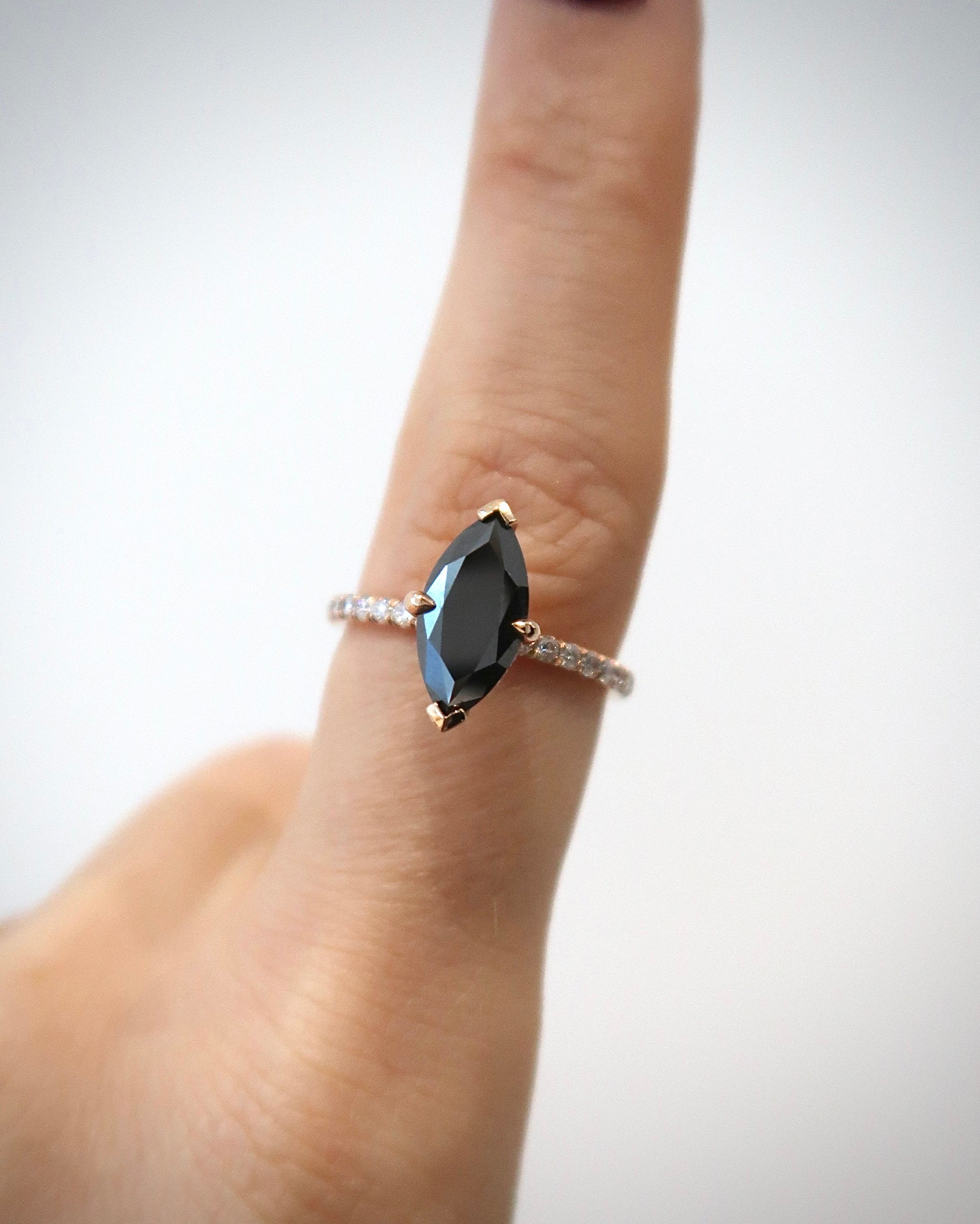 READY: Black Moissanite - Marquis Ring