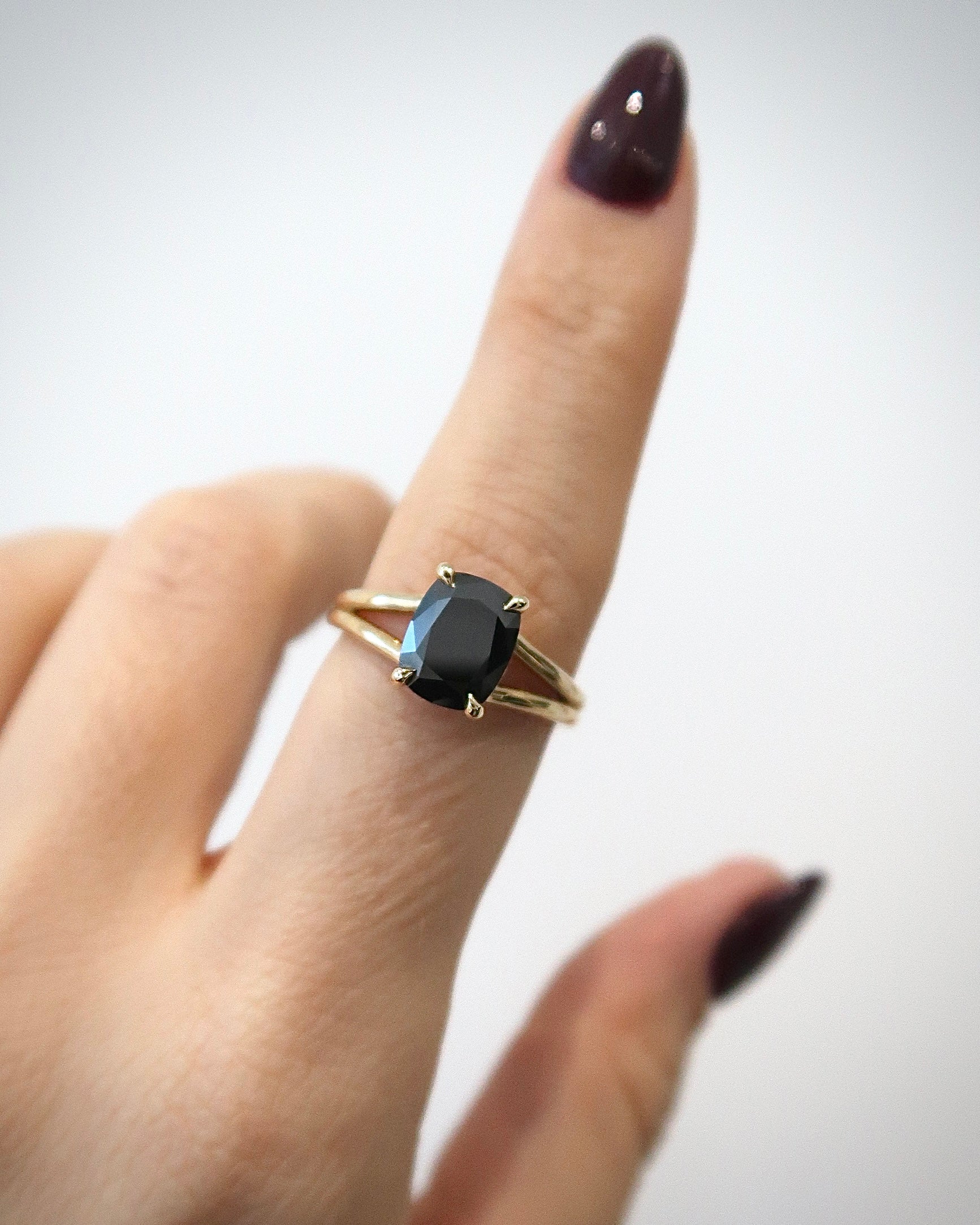 READY: Black Moissanite - Cushion Split Shank
