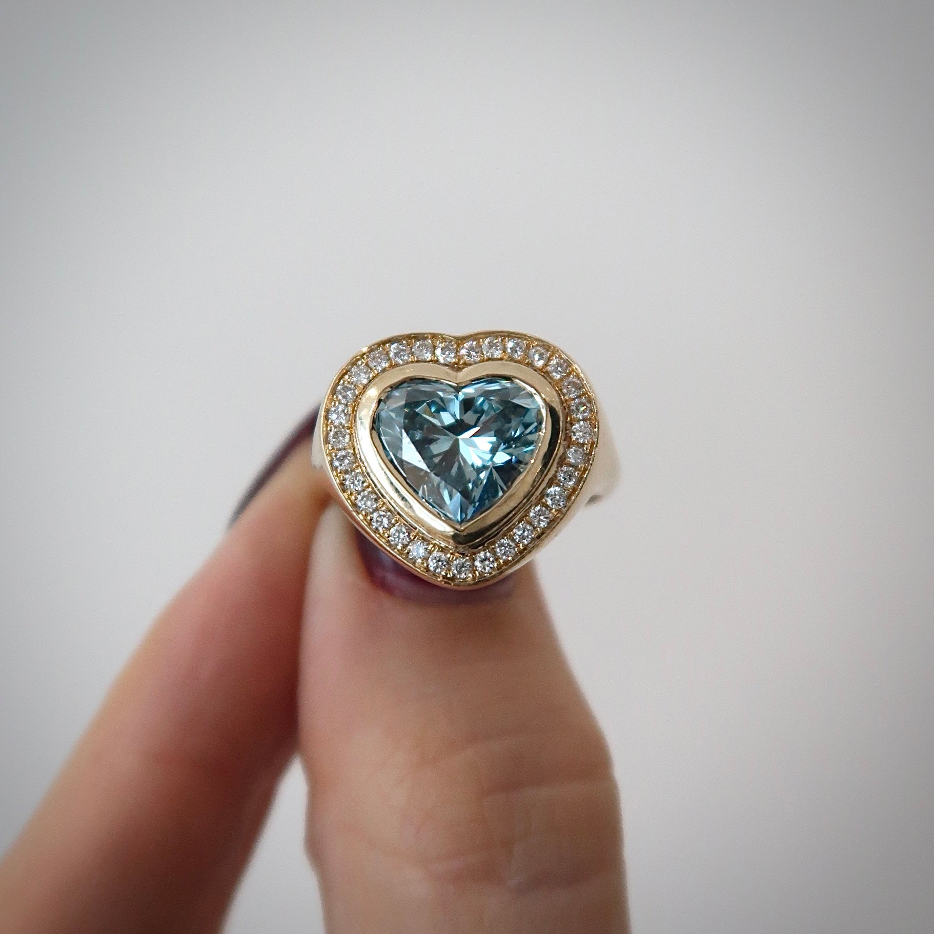 Signet Halo Ring - Blue Heart Lab Diamond