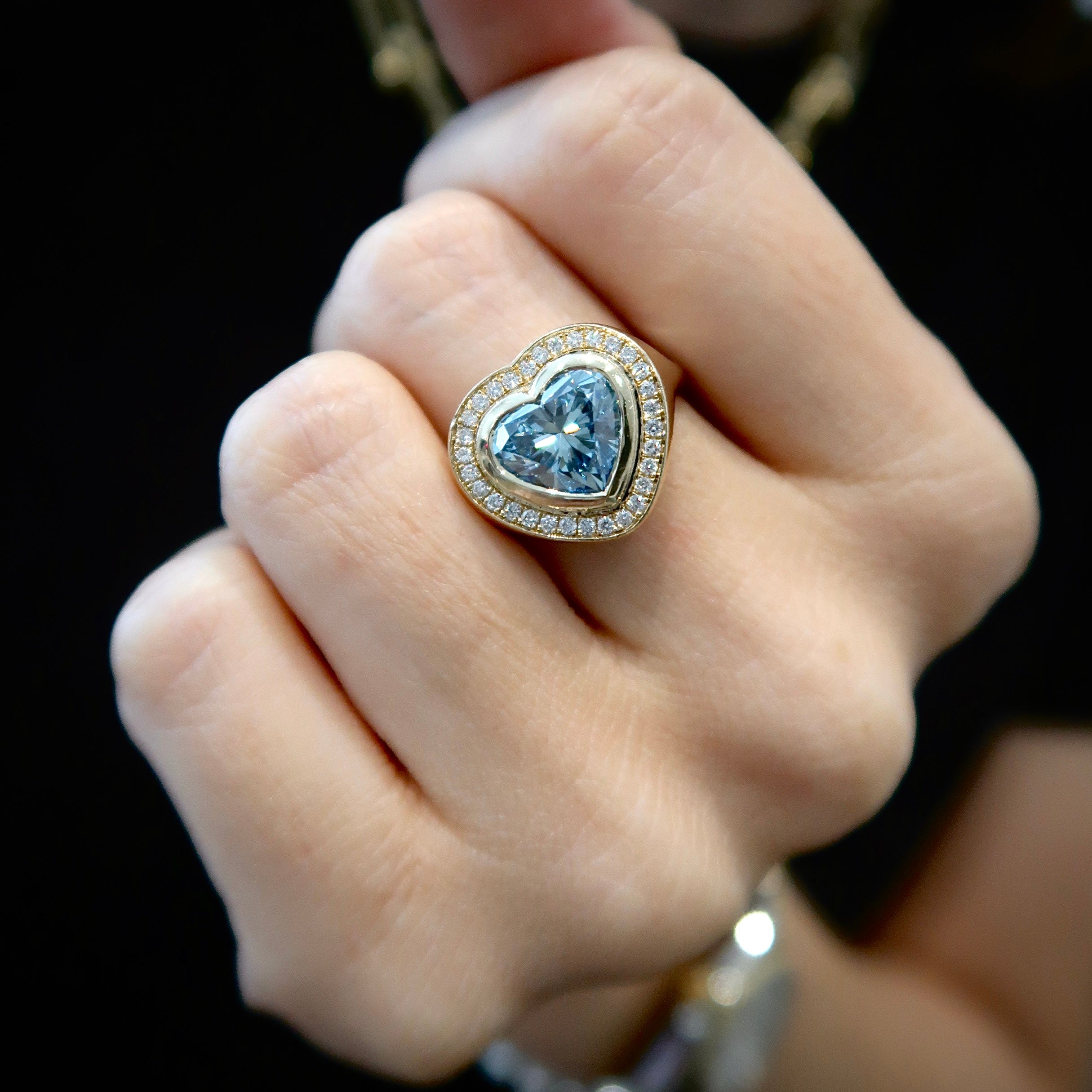 Signet Halo Ring - Blue Heart Lab Diamond