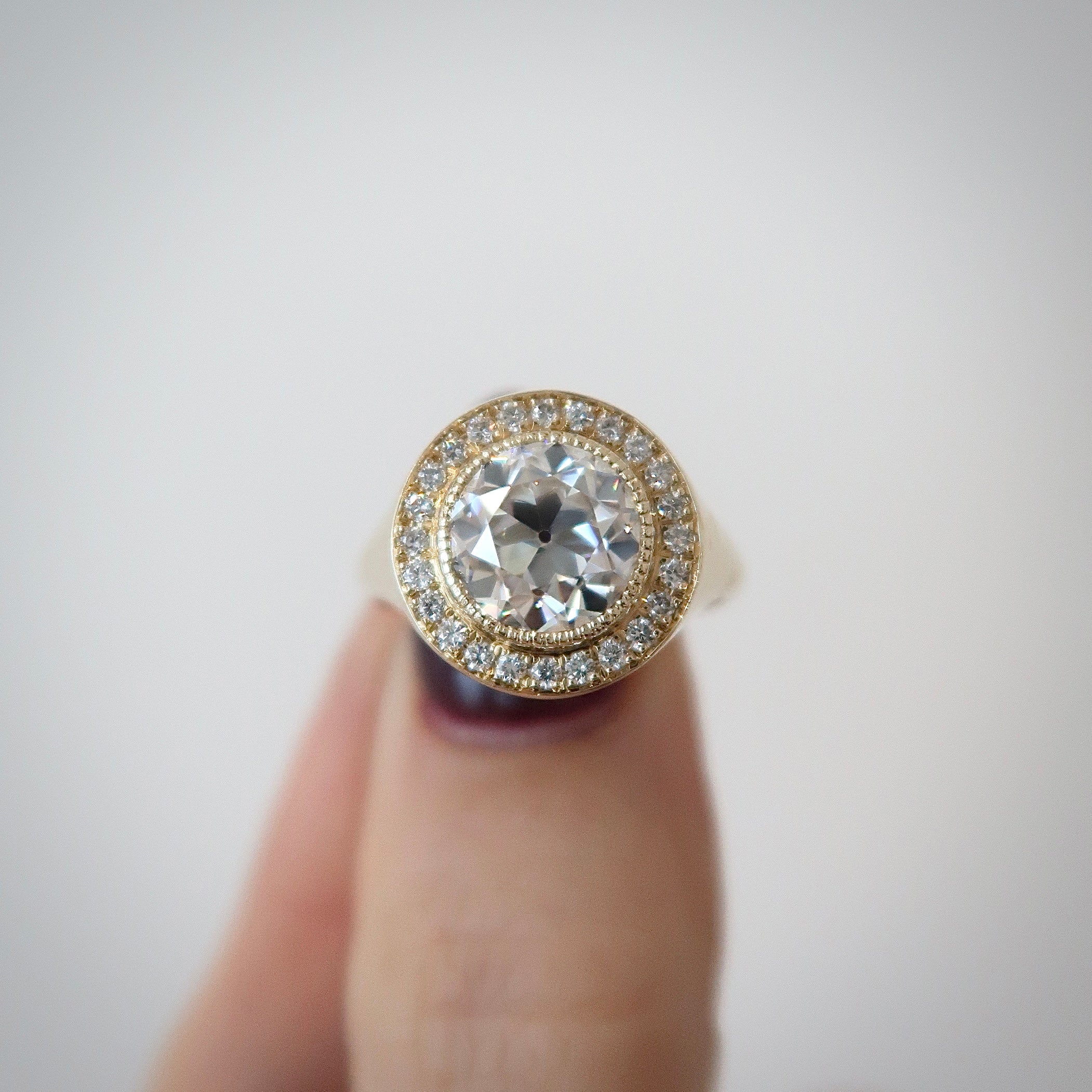 Signet Halo Ring - Old Euro Round Moissanite