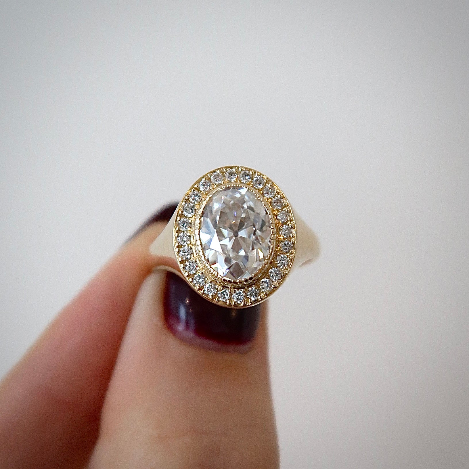 Signet Halo Ring - Oval Antique Moissanite