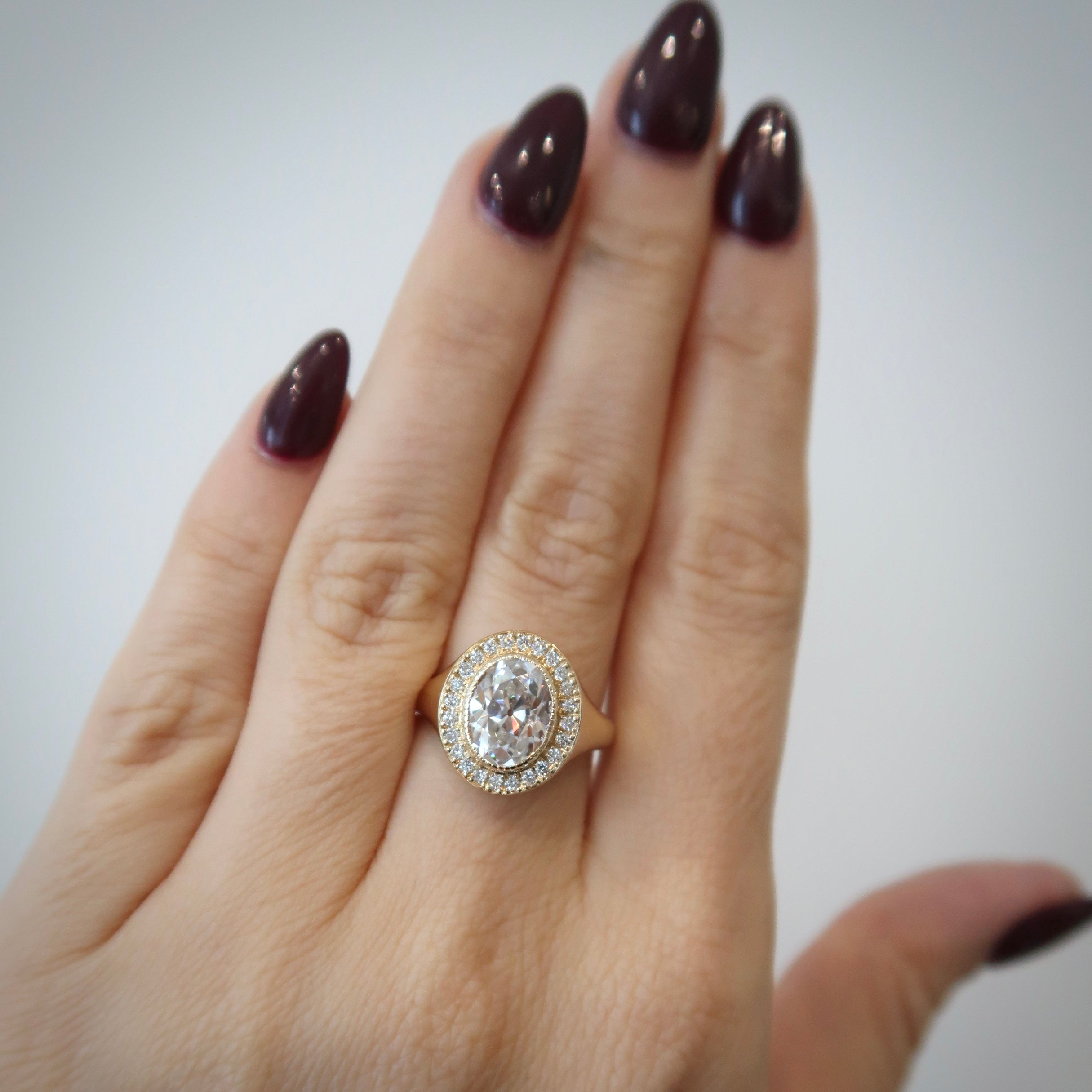 Signet Halo Ring - Oval Antique Moissanite