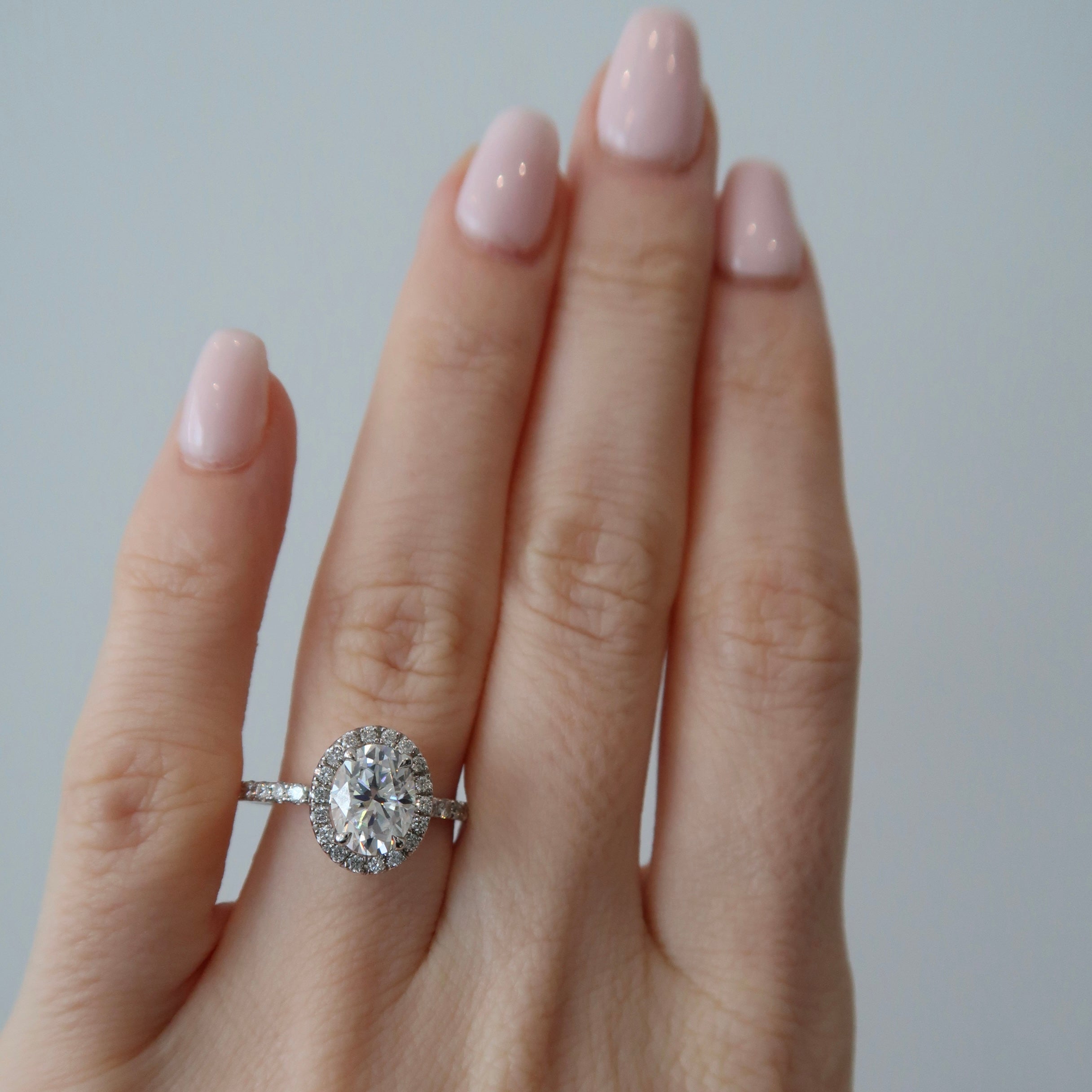 READY: 1.5 ct Oval Moissanite White Gold Halo Ring