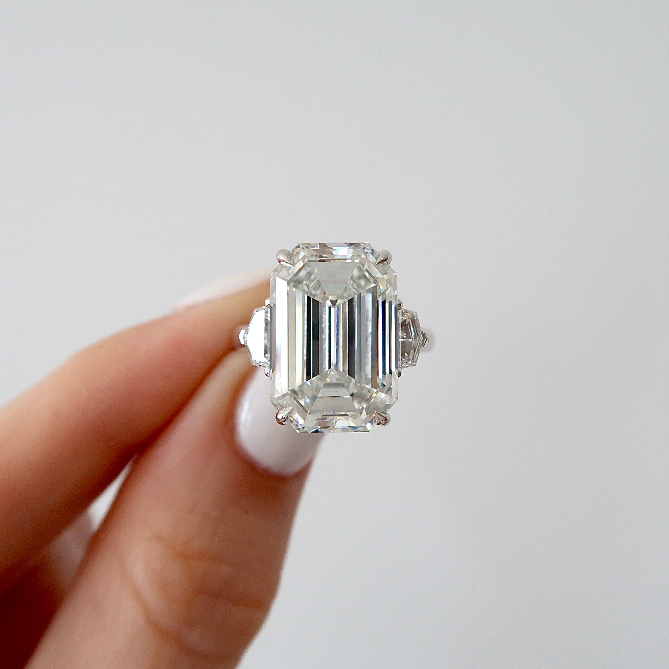 Lab Diamond Ring - 9.58 ct F VVS2 Emerald Three Stone Lab Diamond Ring