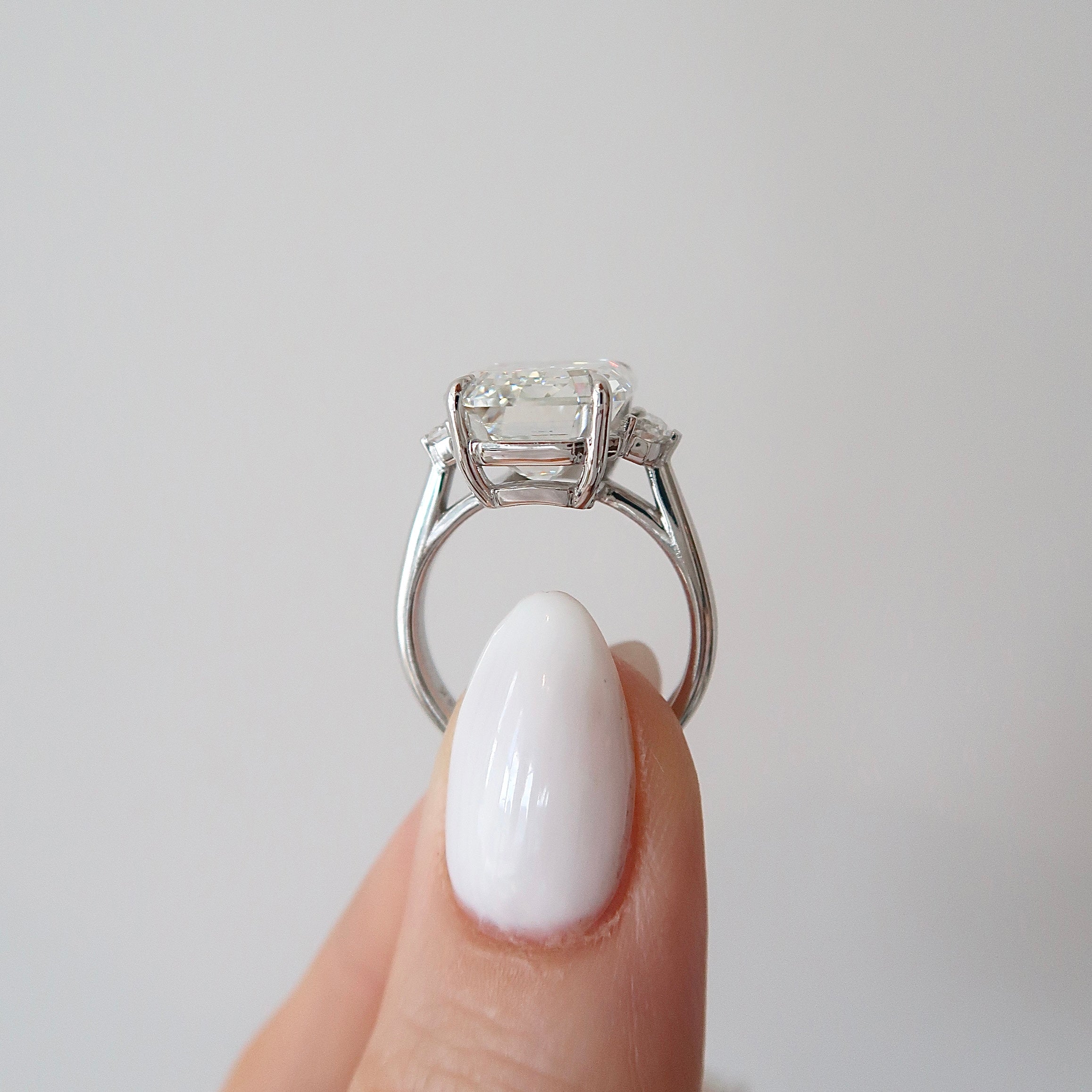 Lab Diamond Ring - 9.58 ct F VVS2 Emerald Three Stone Lab Diamond Ring