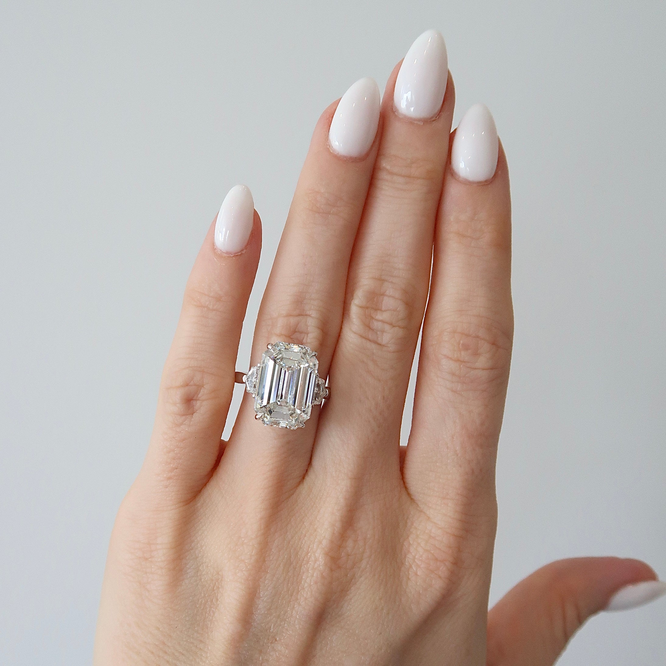 Lab Diamond Ring - 9.58 ct F VVS2 Emerald Three Stone Lab Diamond Ring