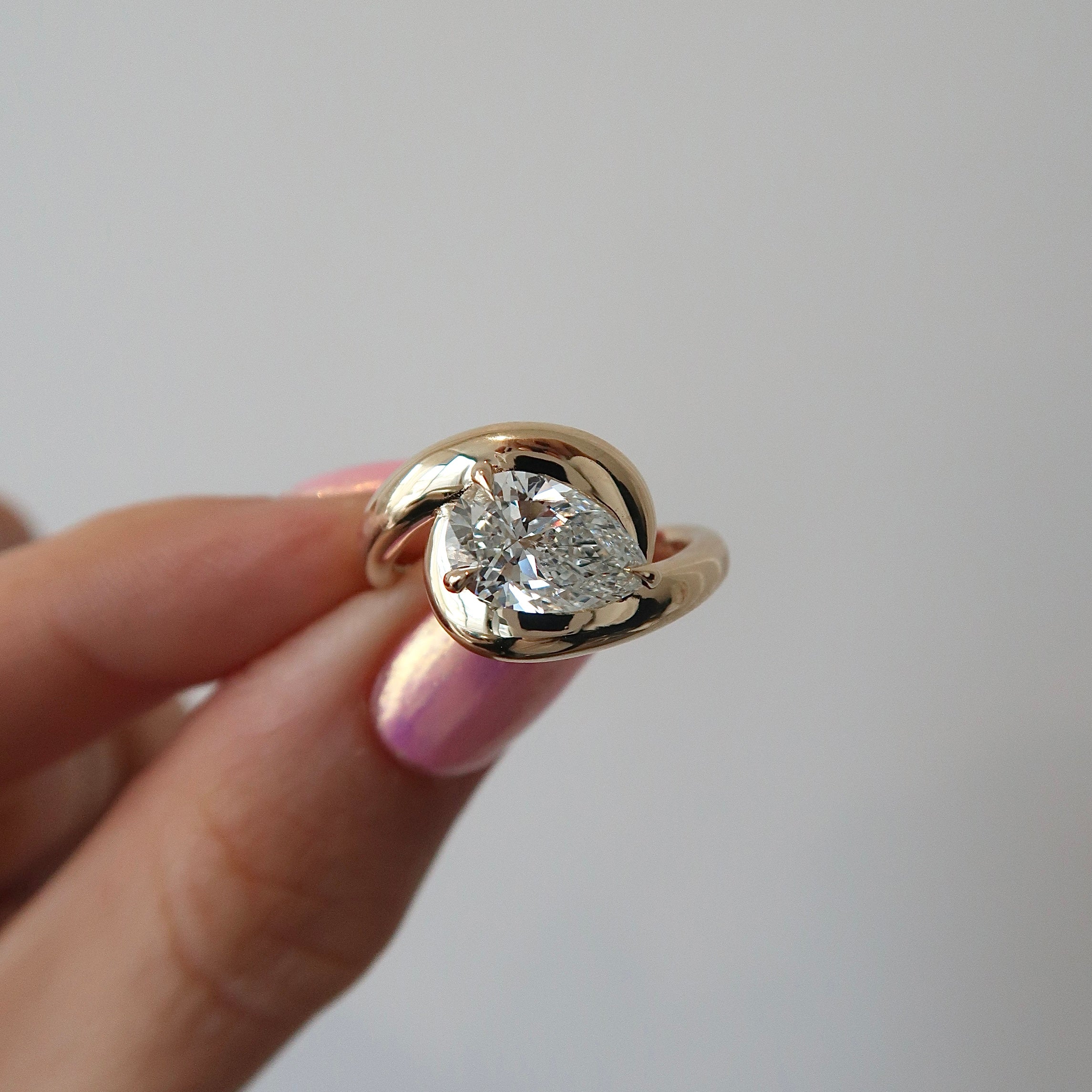 Lab Diamond Ring - 1.56 ct Pear Cut D VS2 Solitaire Bypass Style Ring